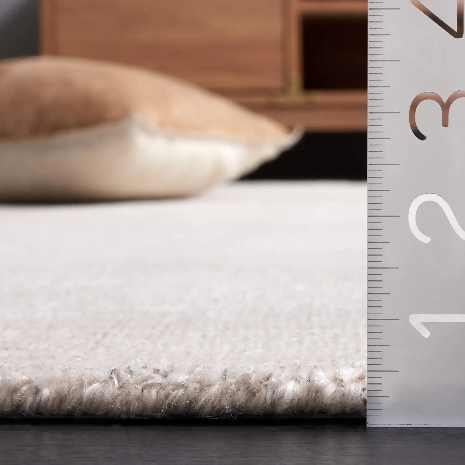 Mirage Textured Linear Hand-Loomed Rug in Beige in a styled room