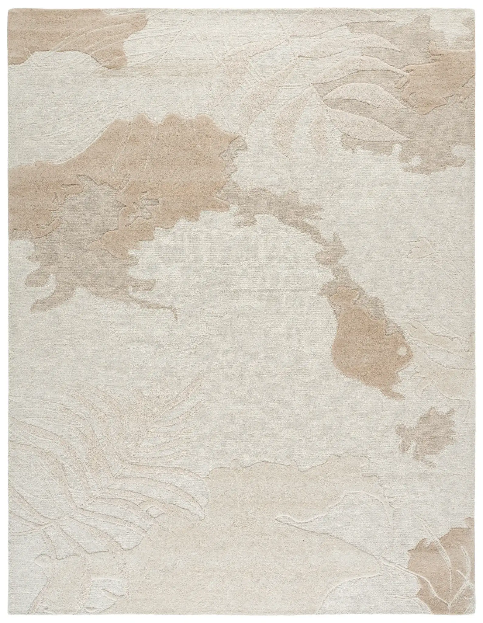 Mykonos Tropical Leaf Hand-Tufted Wool Rug in Ivory / Beige