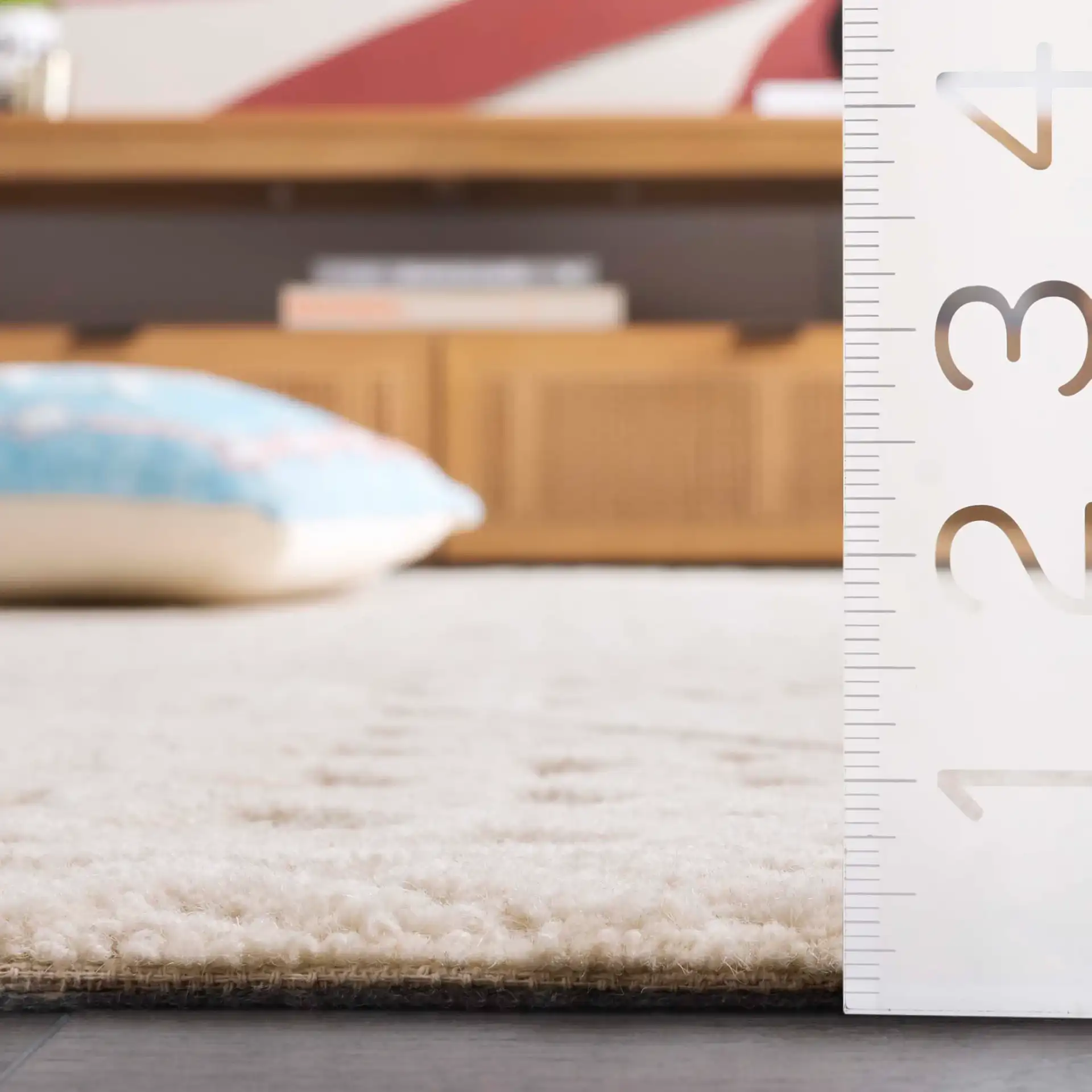 Mykonos Textured Diamond Hand-Tufted Wool Rug in Ivory in a styled room