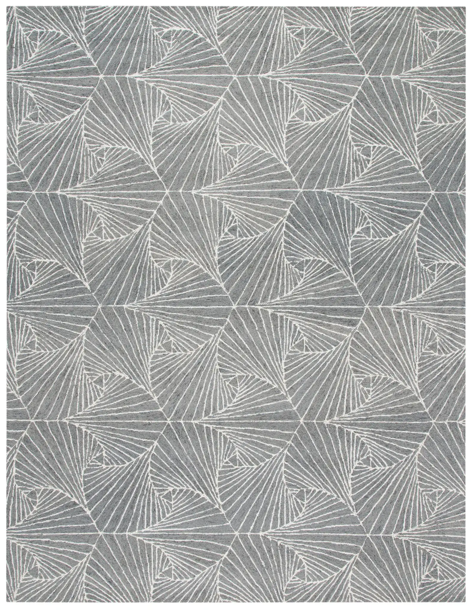 Micro-Loop Swirling Geometric Hand-Tufted Wool Rug in Gray / Ivory