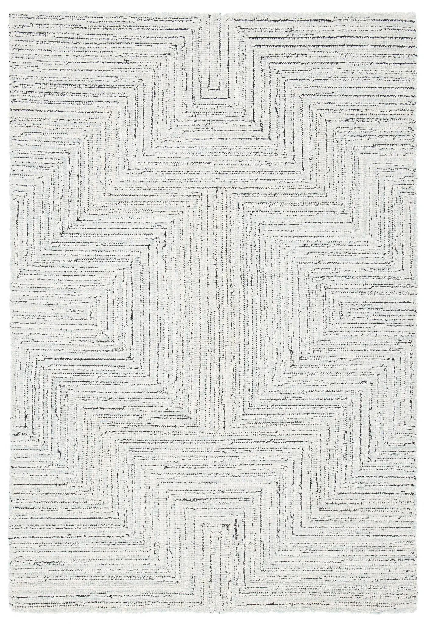 Micro-Loop Concentric Maze Hand-Tufted Wool Rug in Light Gray / Ivory