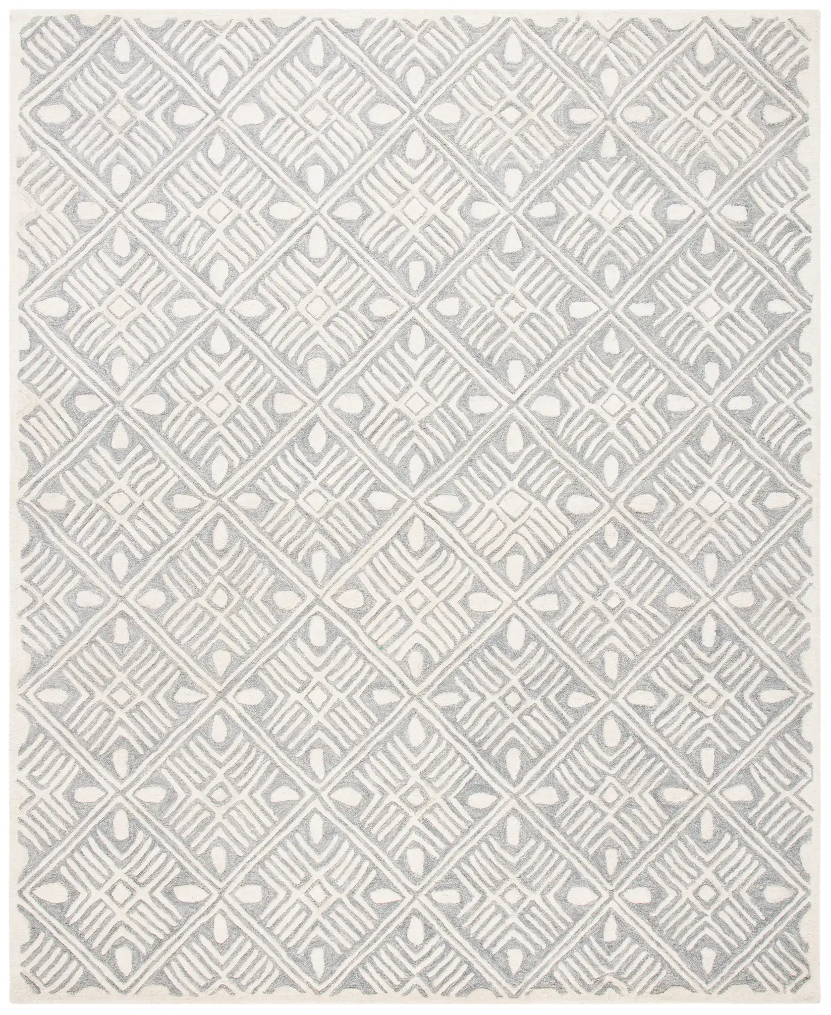 Micro-Loop Diamond Grid Hand-Tufted Wool Rug in Gray / Ivory