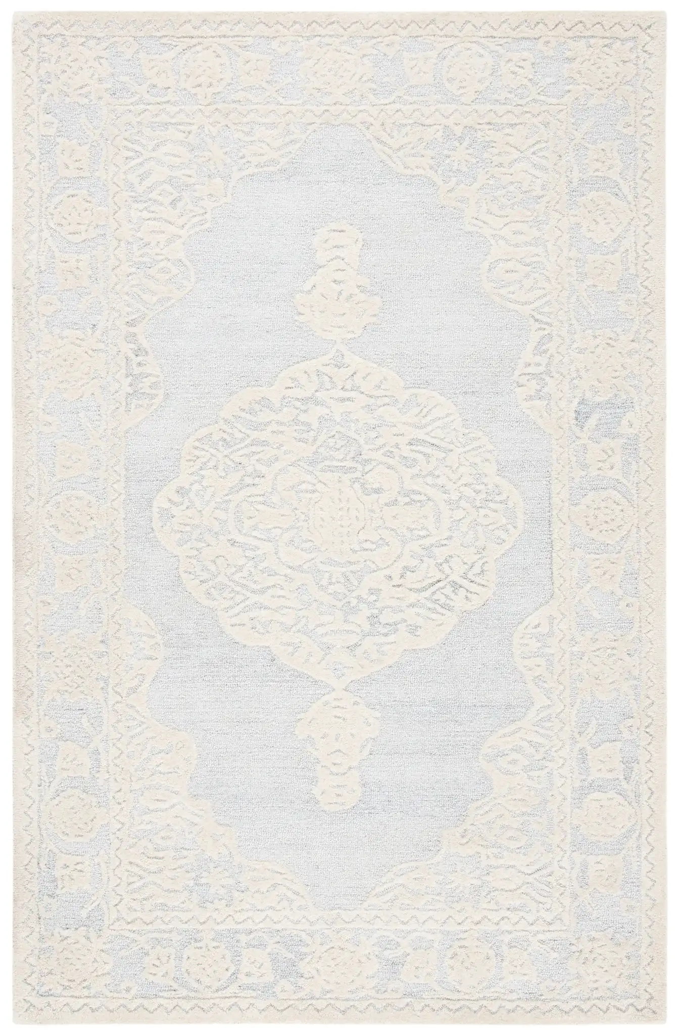 Micro-Loop Medallion Hand-Tufted Wool Rug in Ivory / Gray