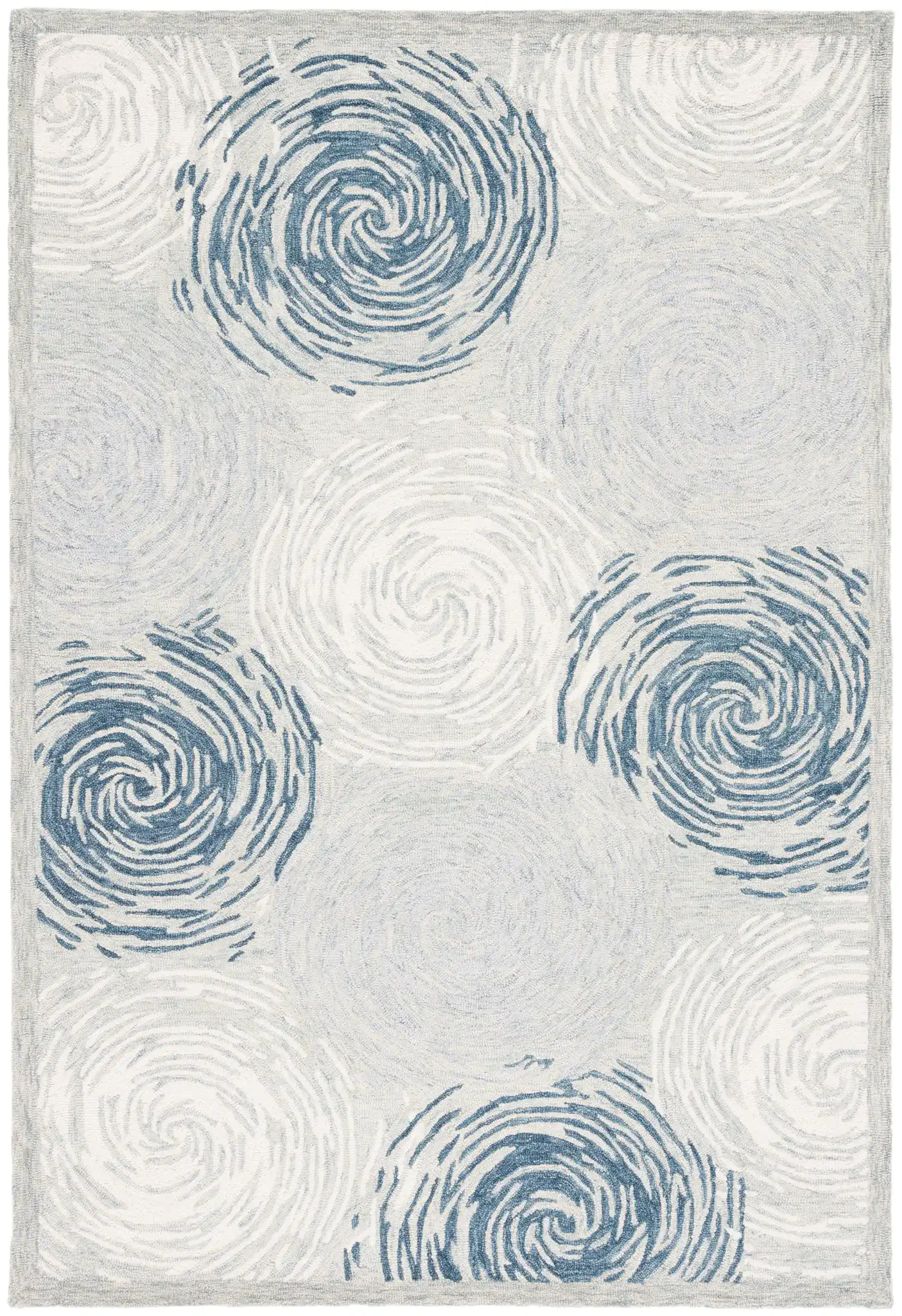 Micro-Loop Swirling Circles Hand-Tufted Wool Rug in Gray / Ivory