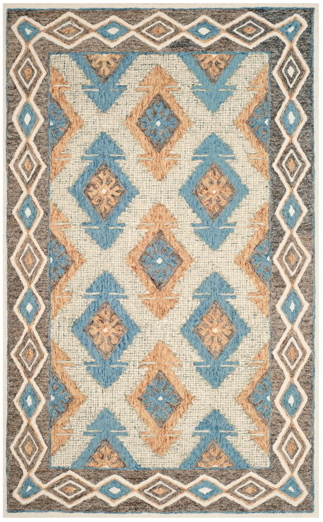 Micro-Loop Micro Loop Southwestern Diamond Hand-Tufted Wool Rug in Blue / Beige