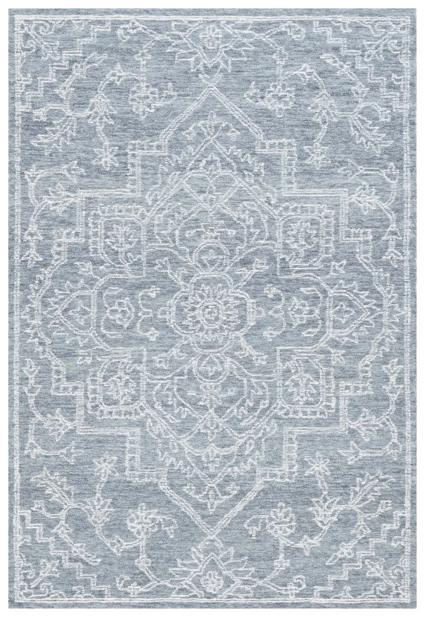 Micro-Loop Medallion Wool Rug in Gray / Ivory