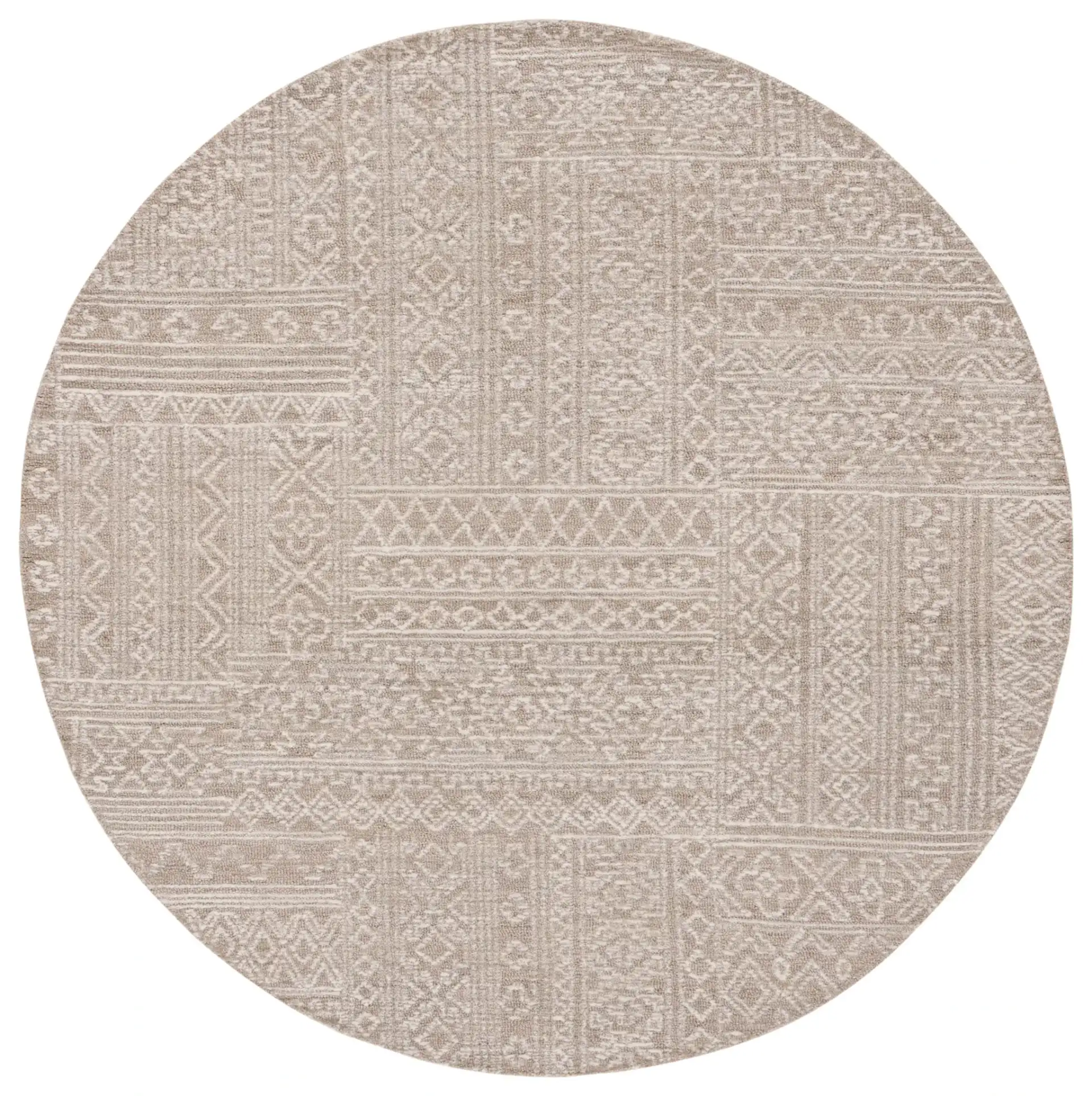Micro-Loop Patchwork Geometric Hand-Tufted Wool Rug in Beige / Ivory