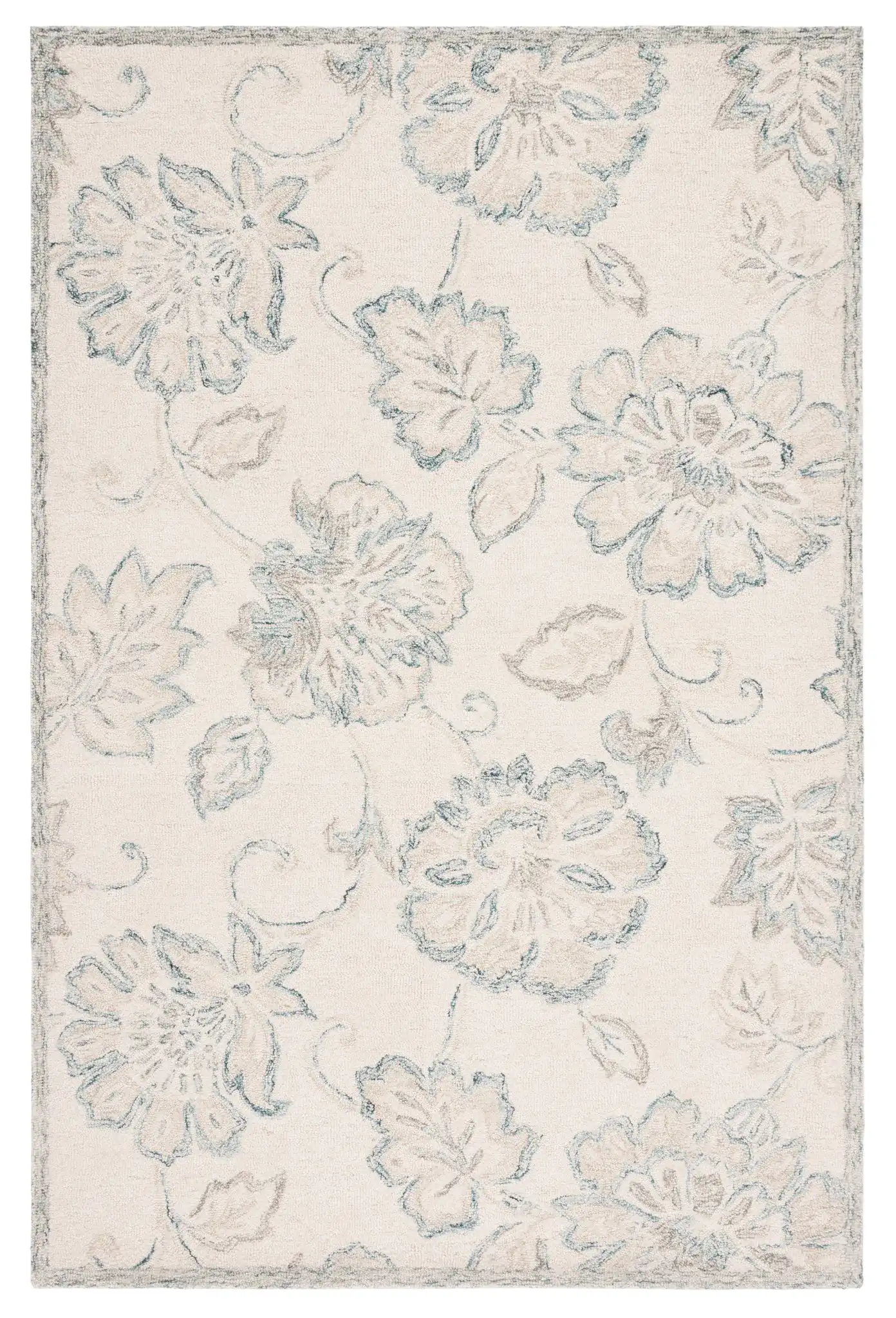 Micro-Loop Floral Hand-Tufted Wool Rug in Ivory / Blue
