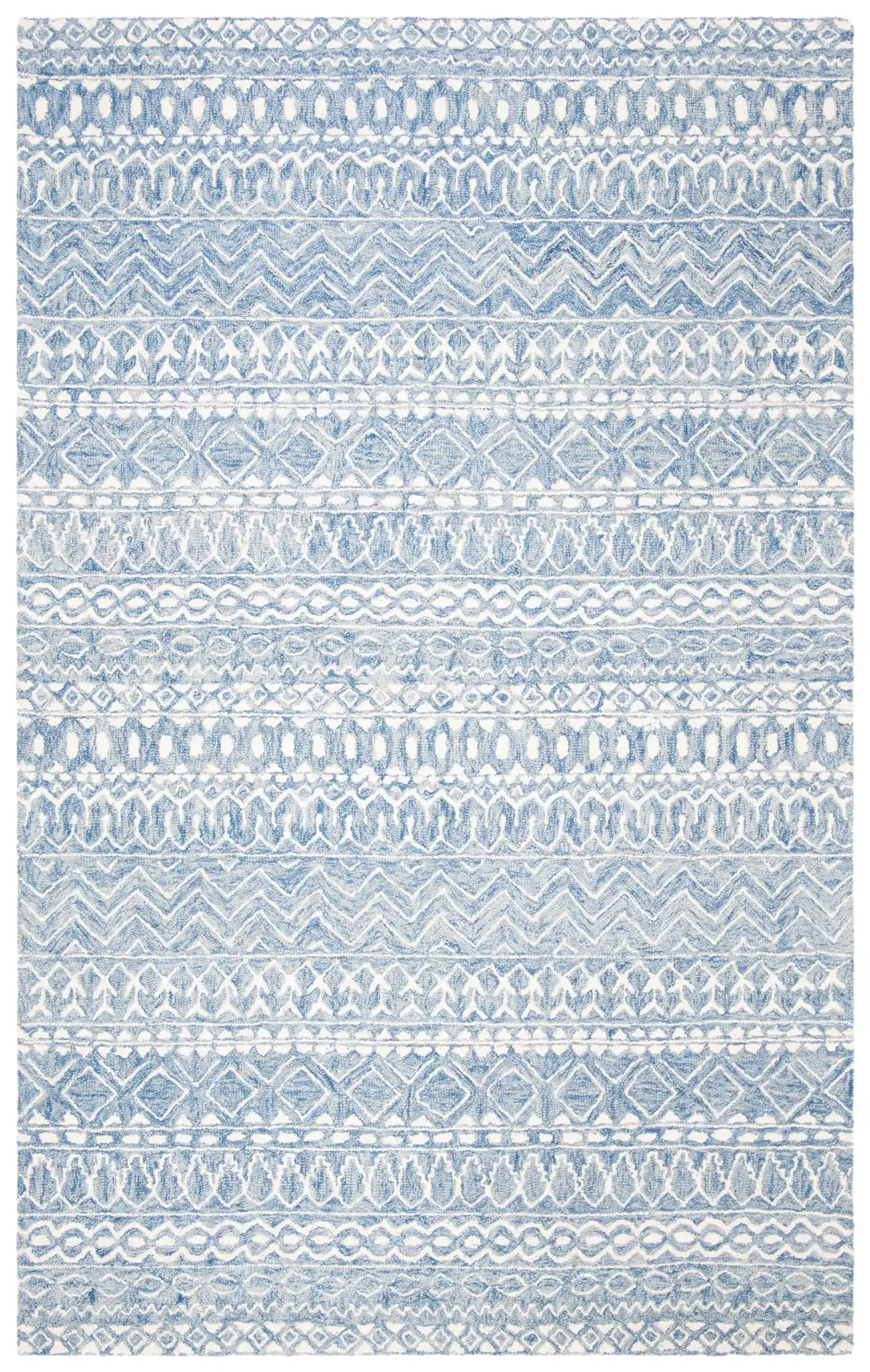 Micro-Loop Micro Loop Banded Geometric Hand-Tufted Wool Rug in Blue / Ivory