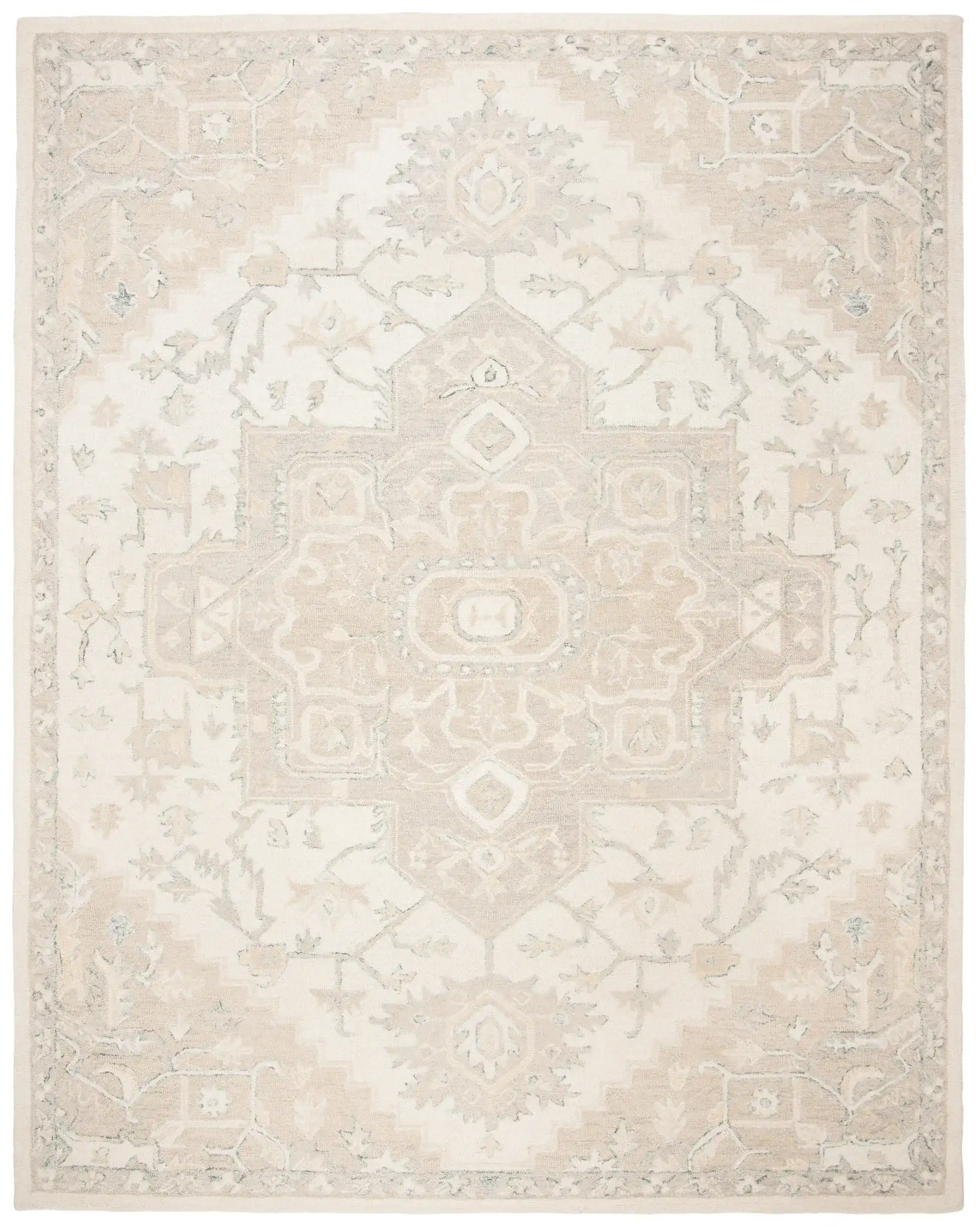 Micro-Loop Micro Loop Stepped Medallion Hand-Tufted Wool Rug in Ivory / Beige