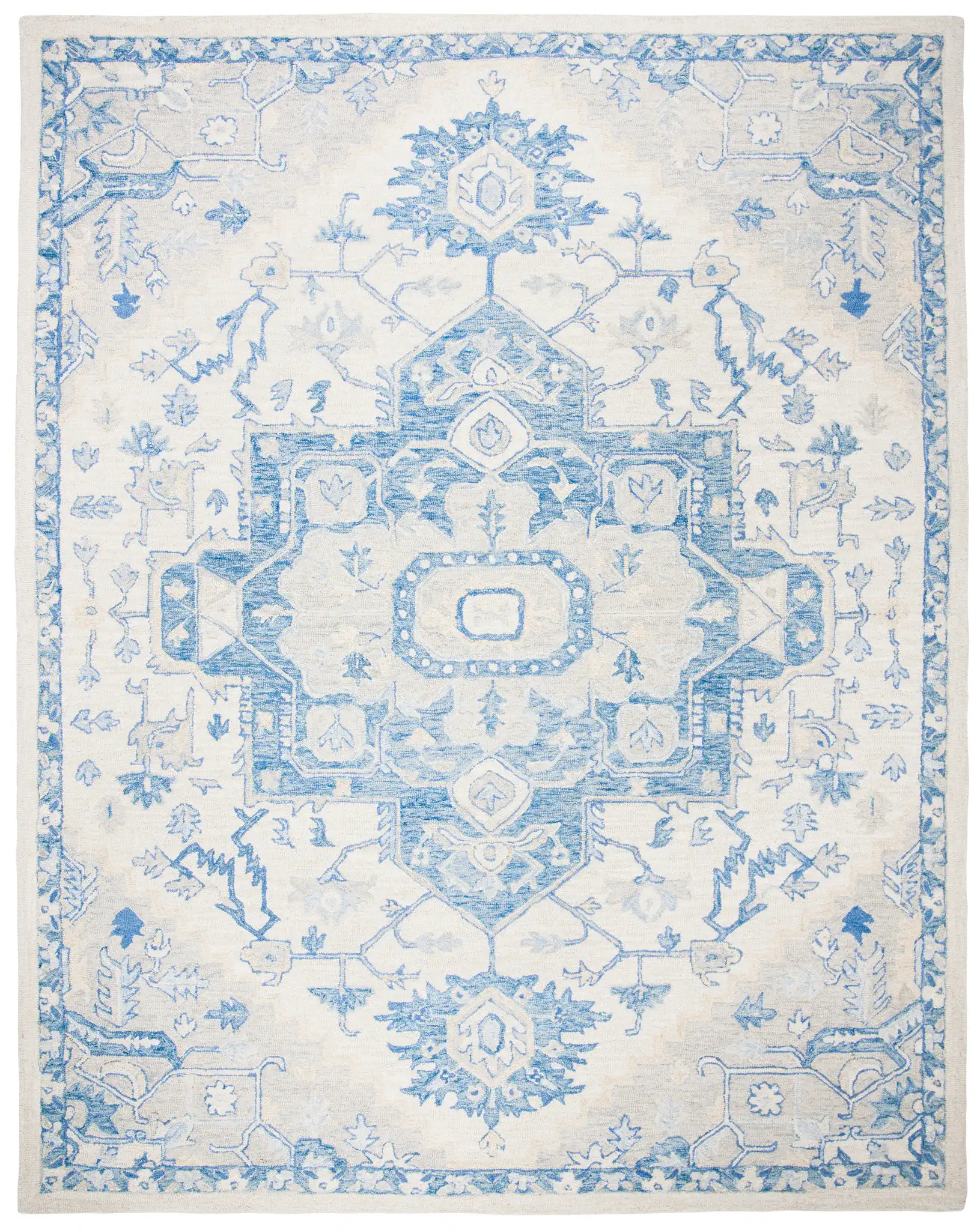 Micro-Loop Micro Loop Stepped Medallion Hand-Tufted Wool Rug in Ivory / Blue