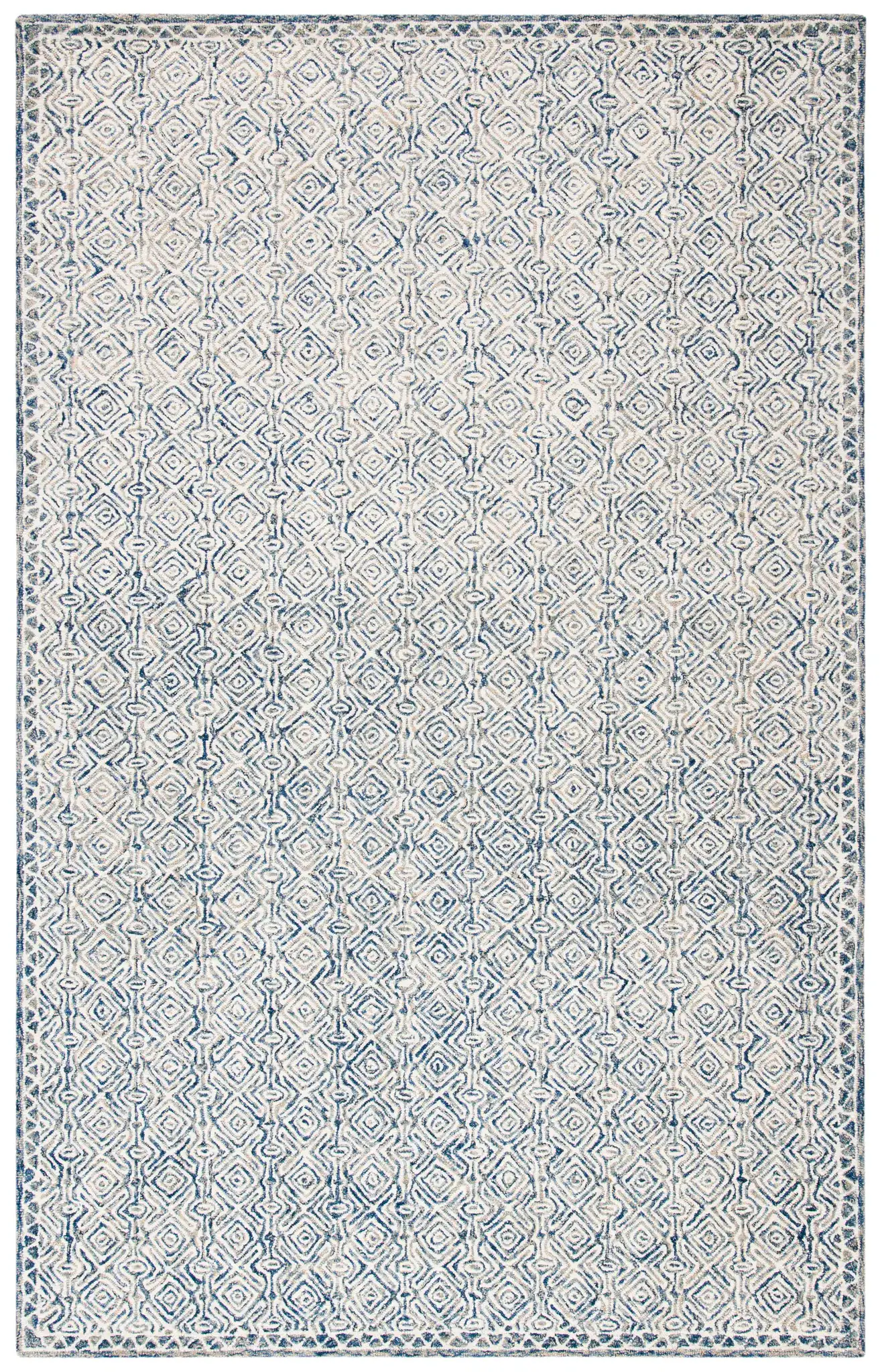 Micro-Loop Diamond Hand-Tufted Wool Rug in Navy / Ivory