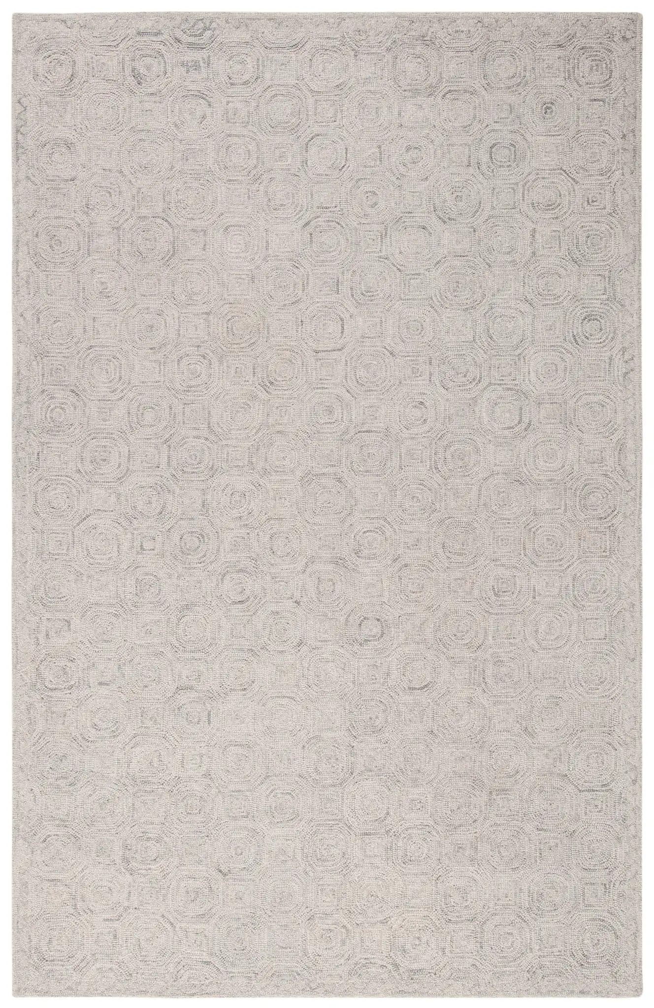 Micro-Loop Concentric Square Hand-Tufted Wool Rug in Silver / Gray