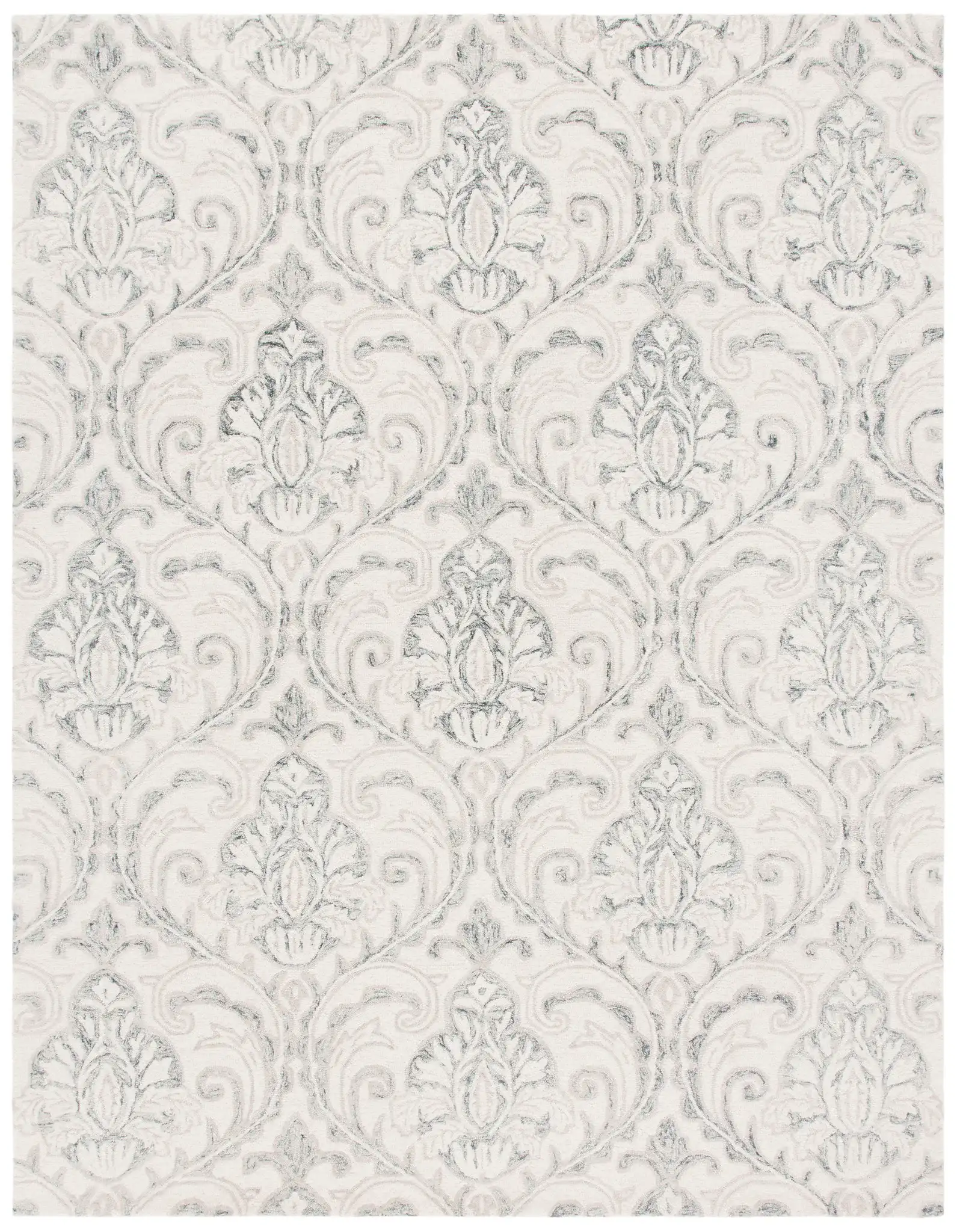 Micro-Loop Damask Hand-Tufted Wool Rug in Ivory / Gray
