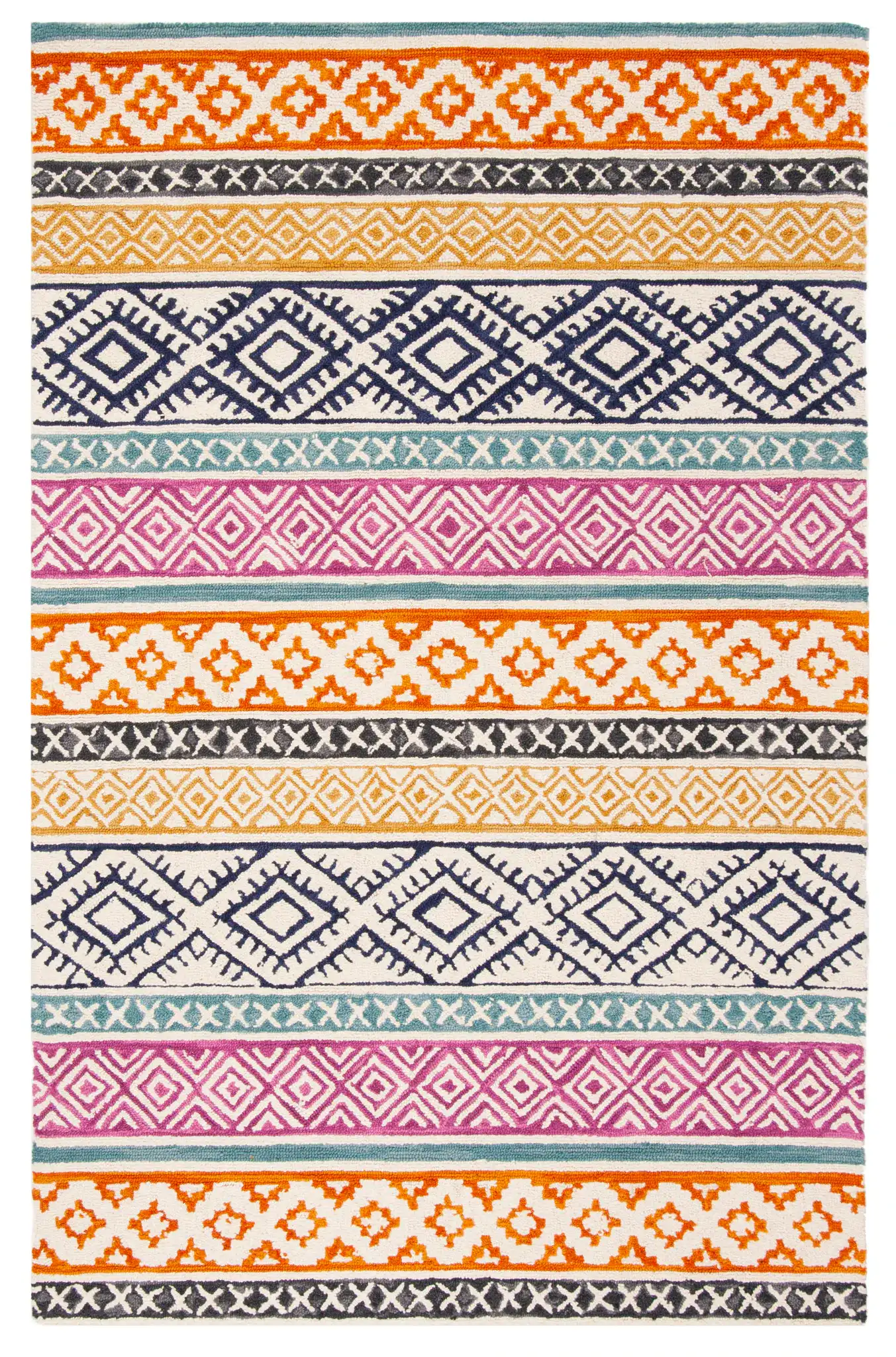 Micro-Loop Striped Tribal Hand-Tufted Wool Rug in Ivory / Rust