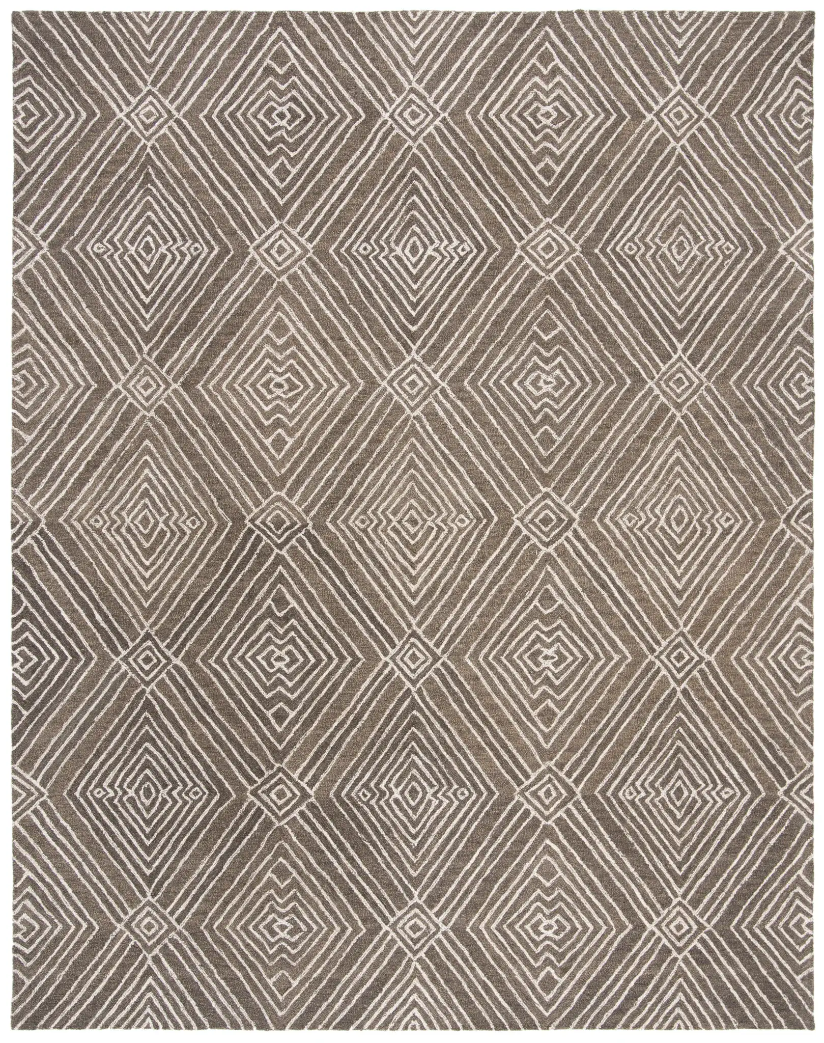 Micro-Loop Diamond Maze Trellis Hand-Tufted Wool Rug in Dark Gray / Ivory