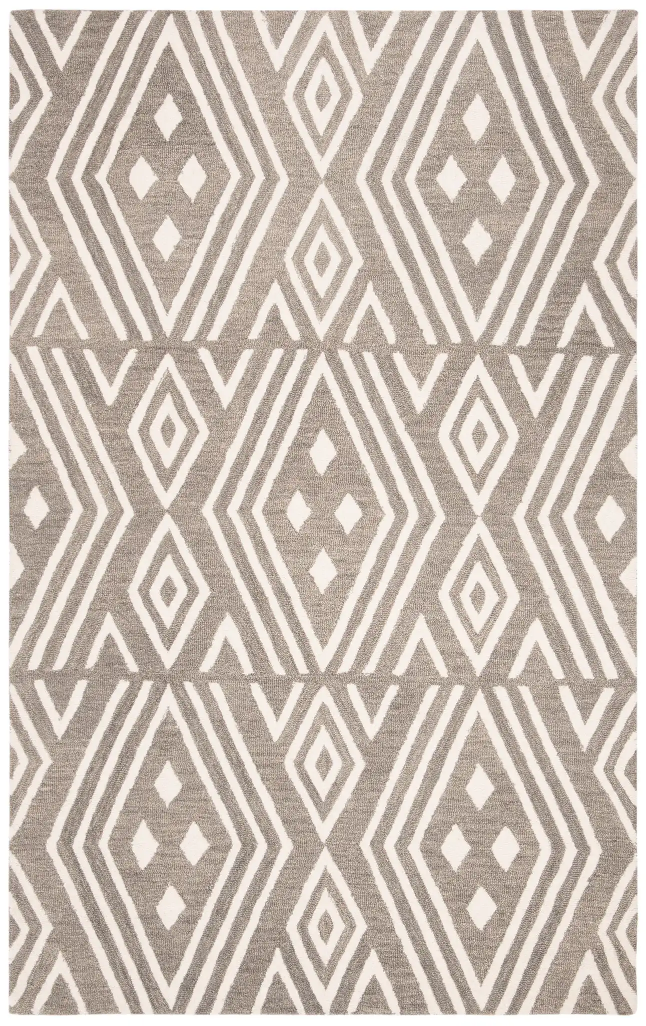 Micro-Loop Nested Diamond Hand-Tufted Wool Rug in Gray / Ivory