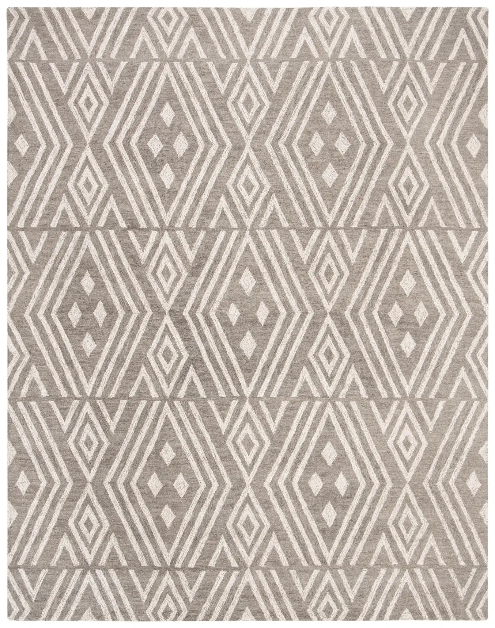 Micro-Loop Nested Diamond Hand-Tufted Wool Rug in Gray / Ivory