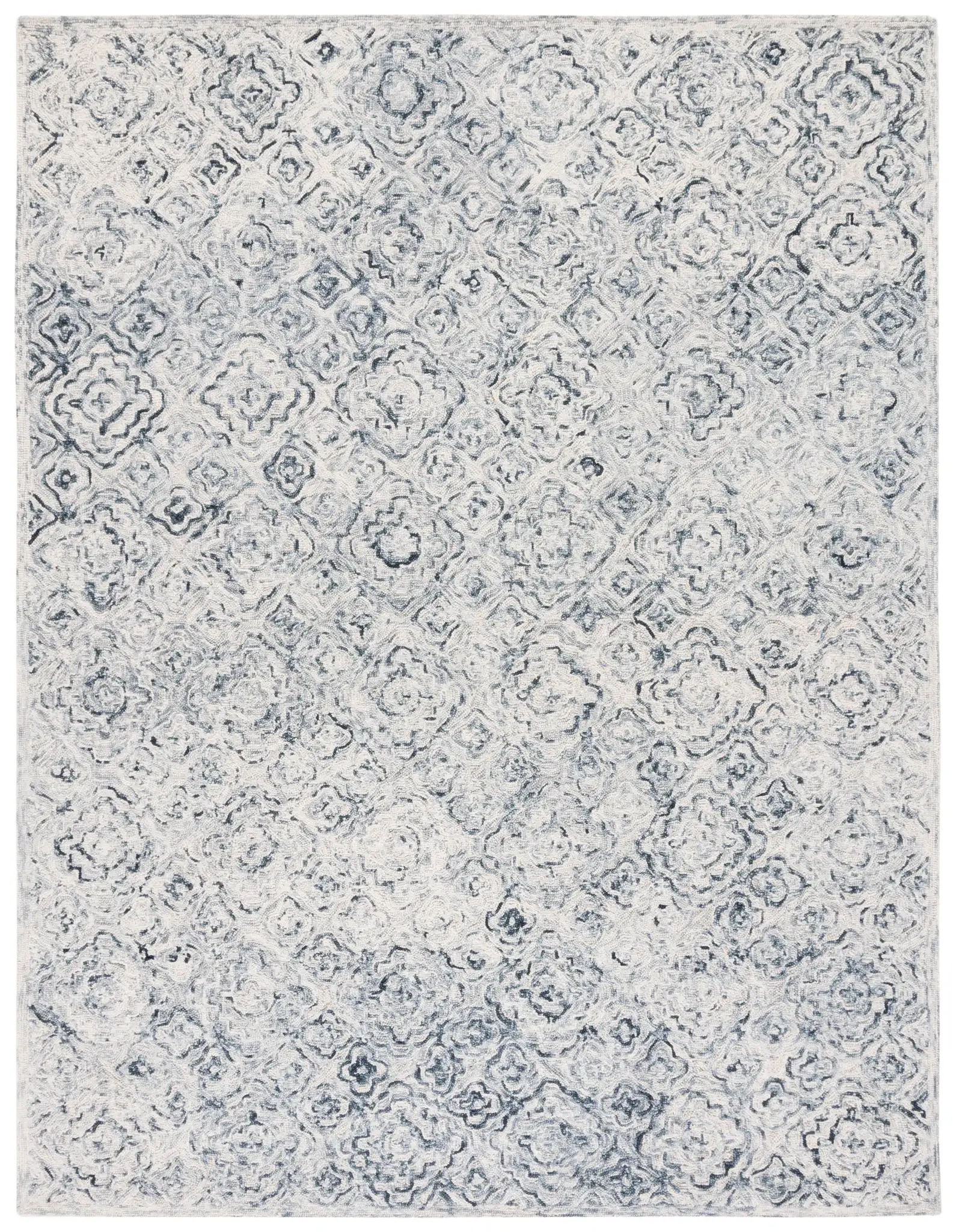 Micro-Loop Tile Lattice Hand-Tufted Wool Rug in Gray / Beige