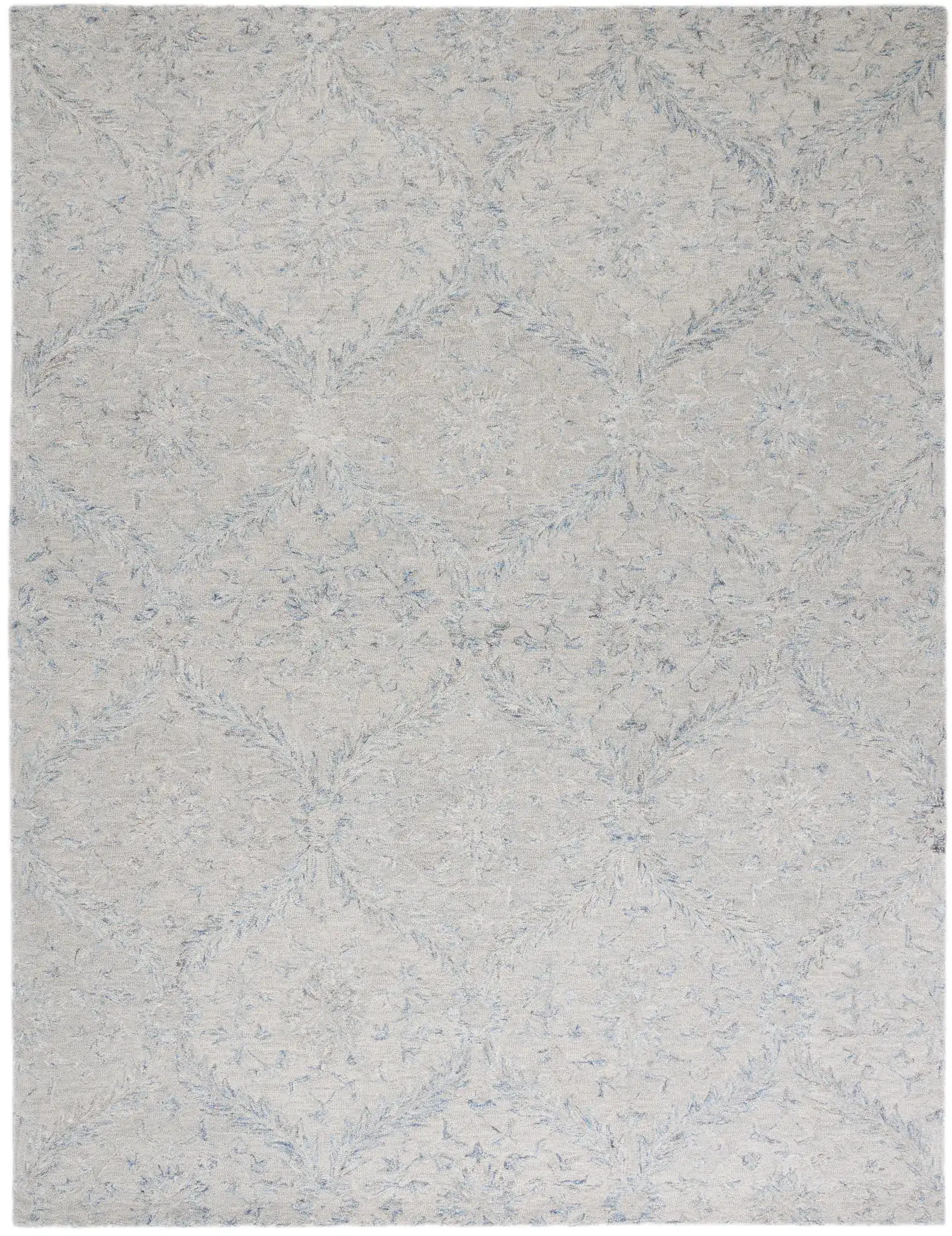Micro-Loop Botanical Trellis Hand-Tufted Wool Rug in Gray / Blue