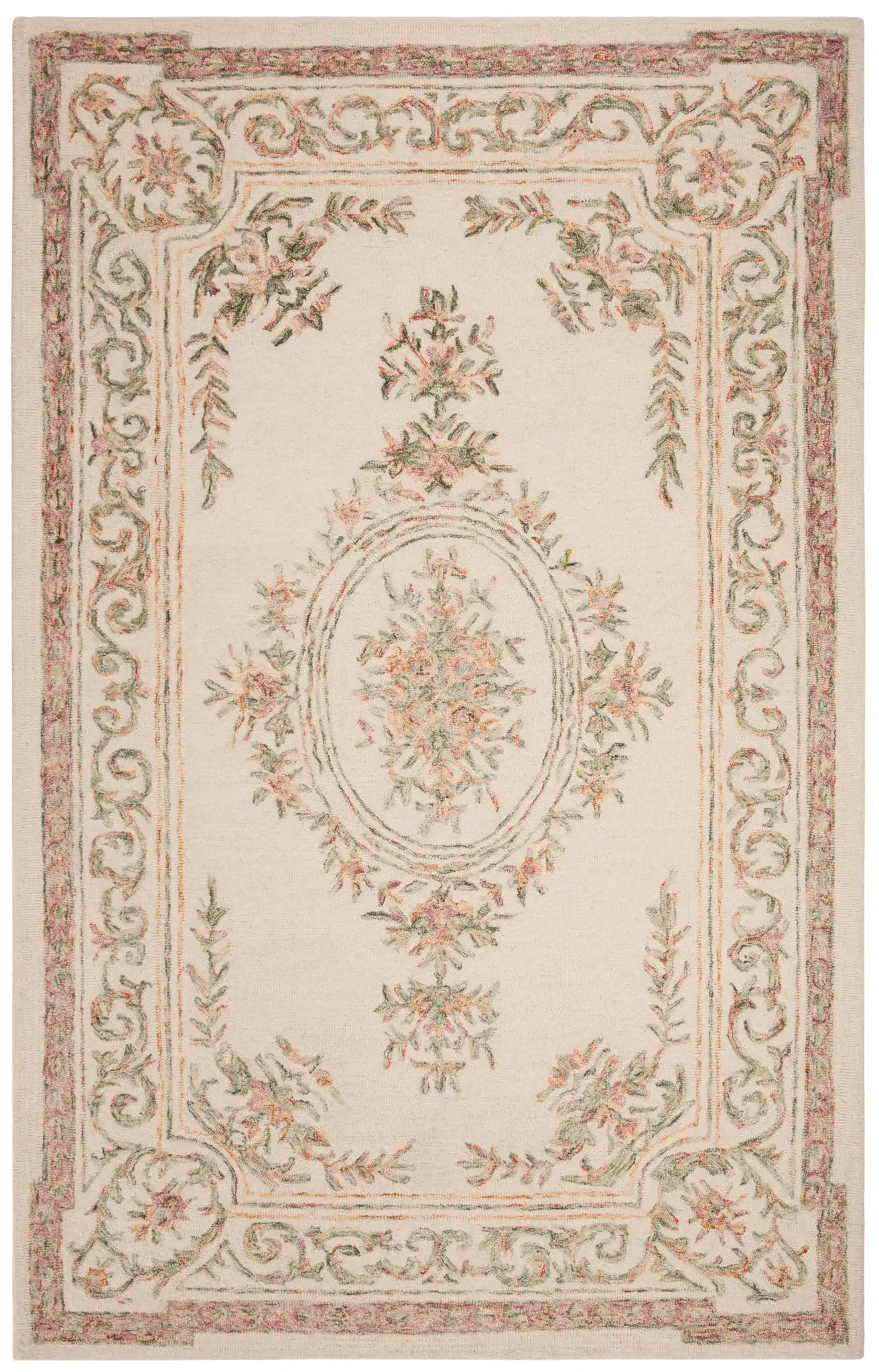 Micro-Loop Oval Medallion Hand-Tufted Wool Rug in Ivory / Fuchsia