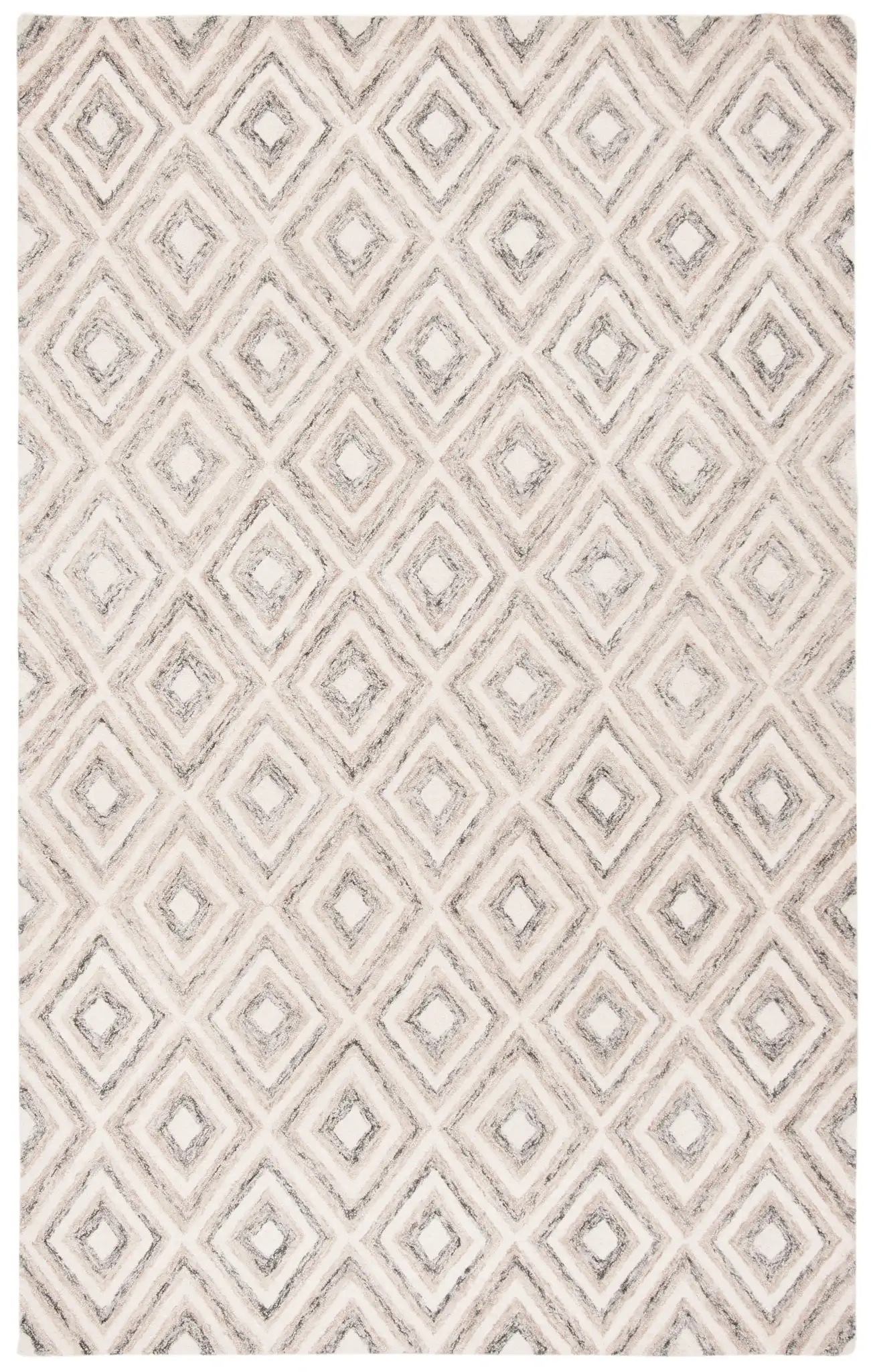Micro-Loop Allover Concentric Diamond Hand-Tufted Wool Rug in Gray / Ivory