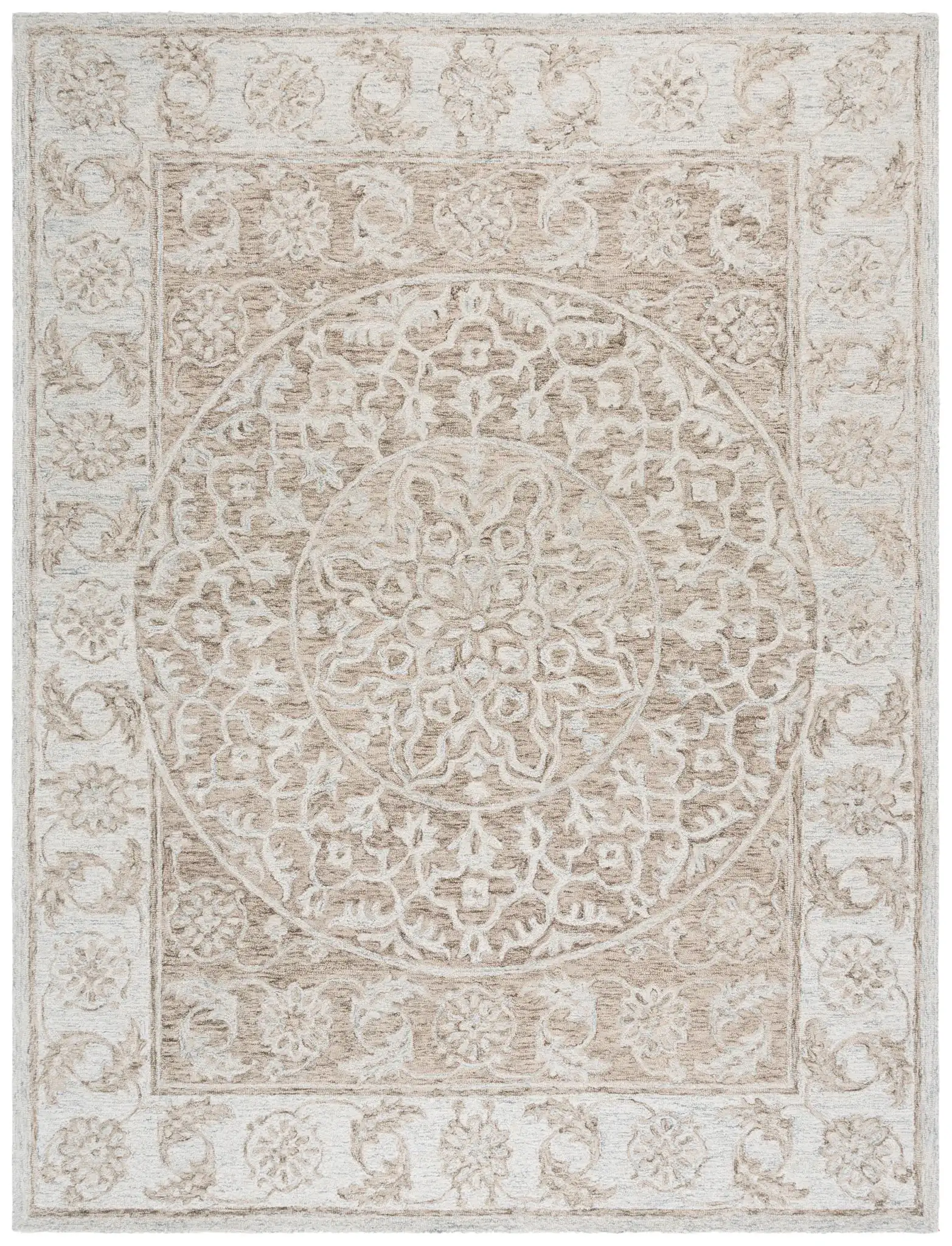Micro-Loop Circular Medallion Hand-Tufted Wool Rug in Brown / Light Blue