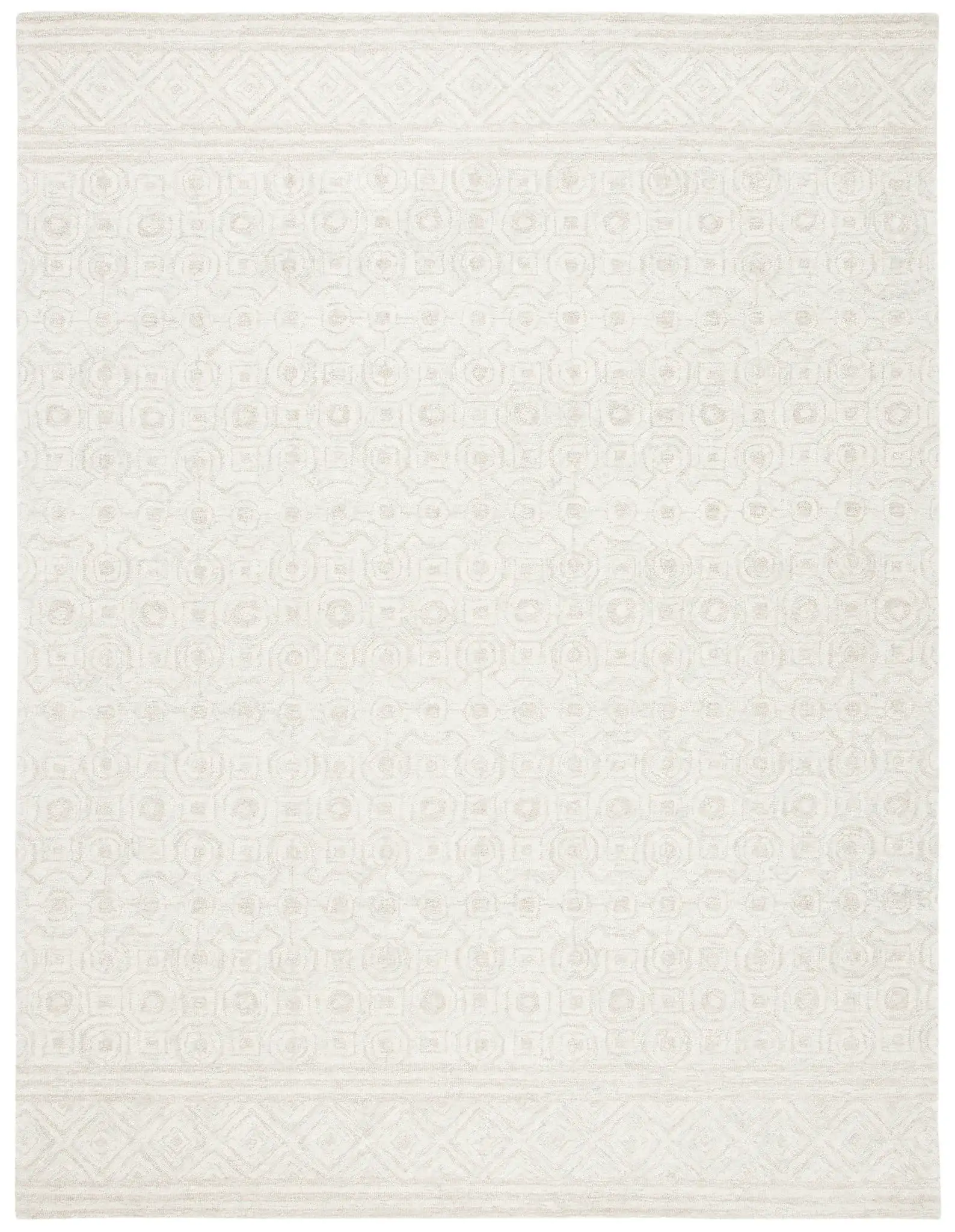 Micro-Loop Geometric Tile Hand-Tufted Wool Rug in Ivory / Light Green