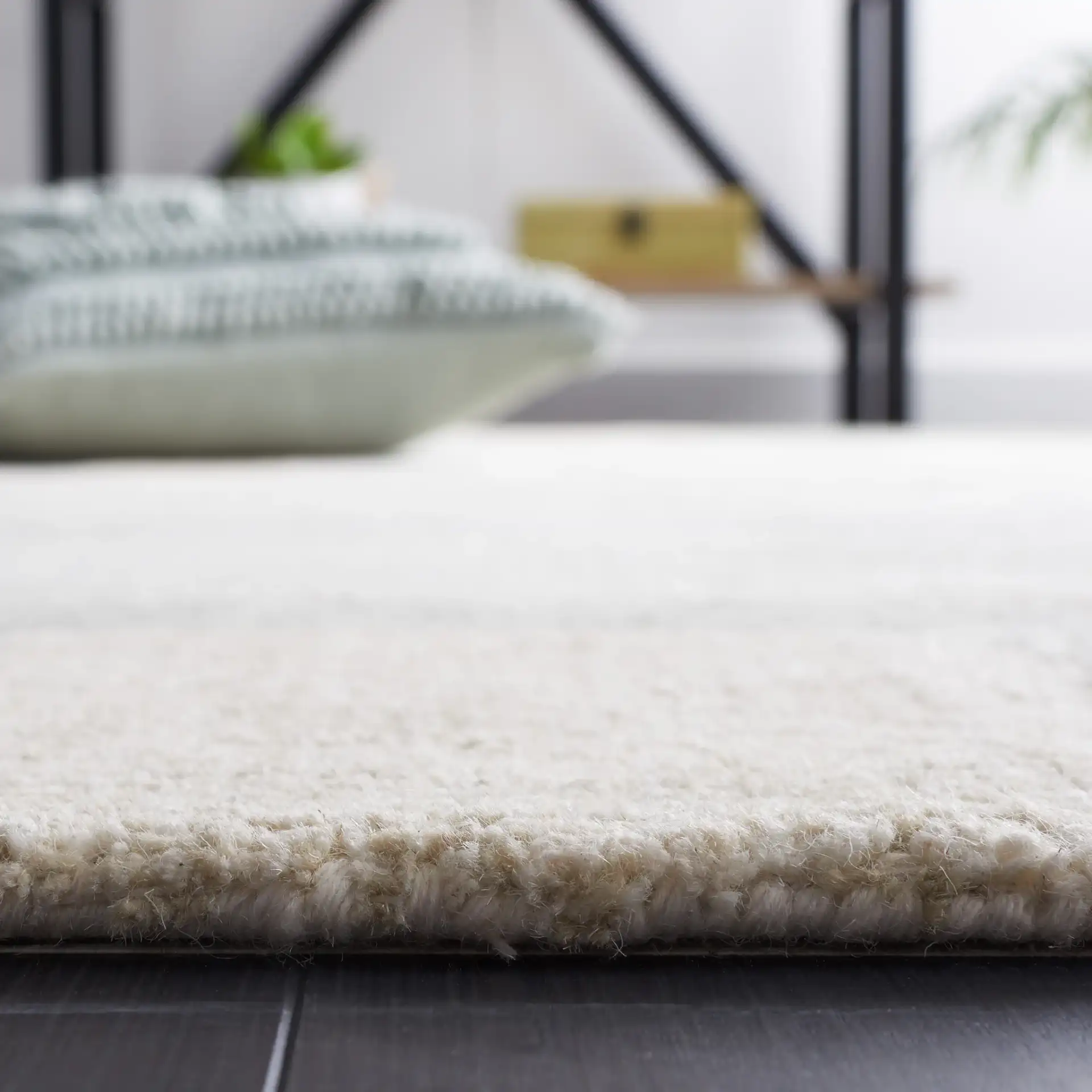 Micro-Loop Abstract Block Hand-Tufted Wool Rug in Ivory / Gray in a styled room