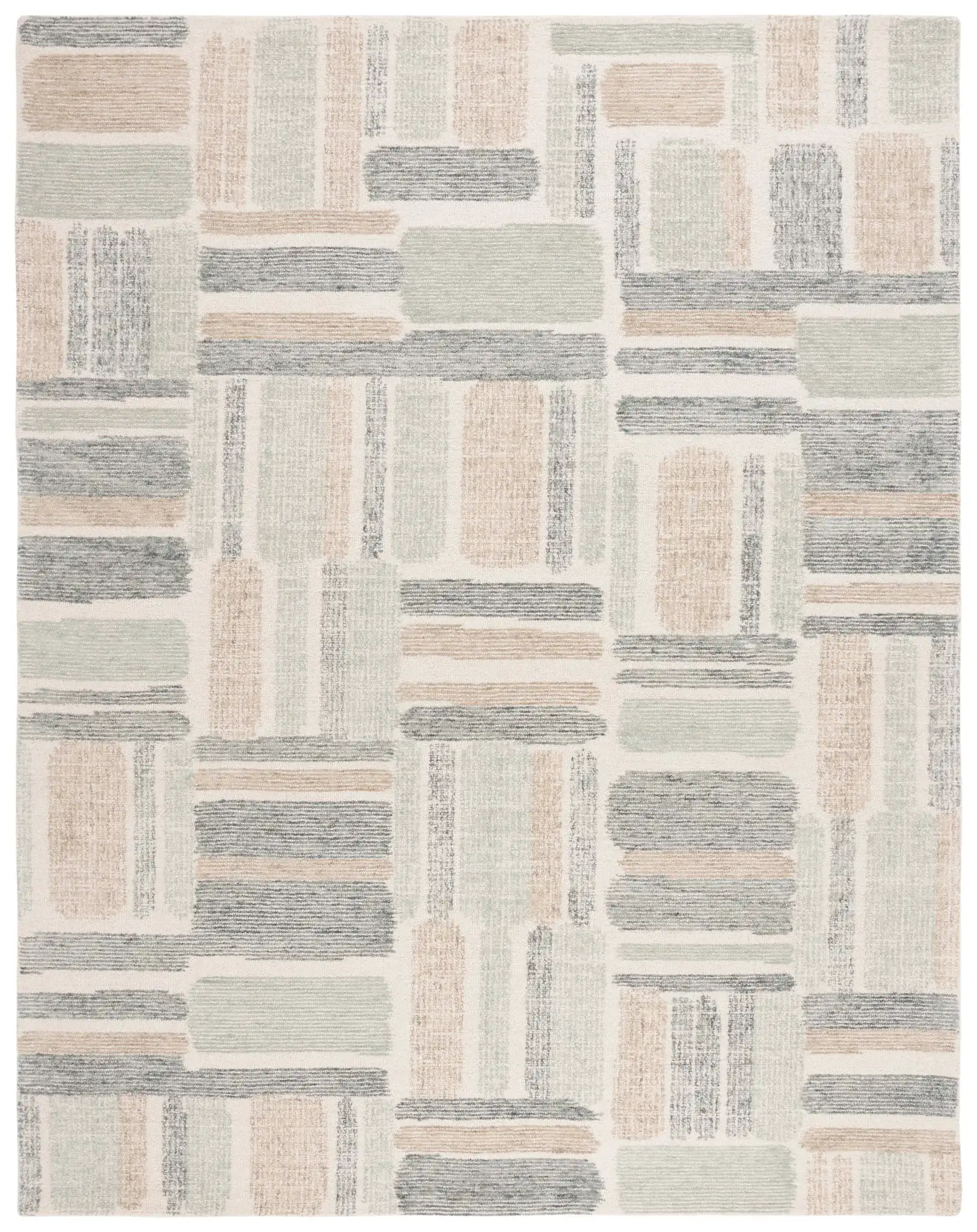 Micro-Loop Abstract Block Hand-Tufted Wool Rug in Ivory / Gray