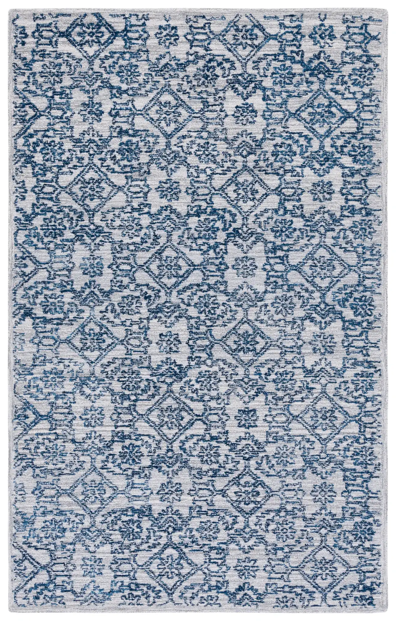 Micro-Loop Distressed Diamond Hand-Tufted Wool Rug in Blue