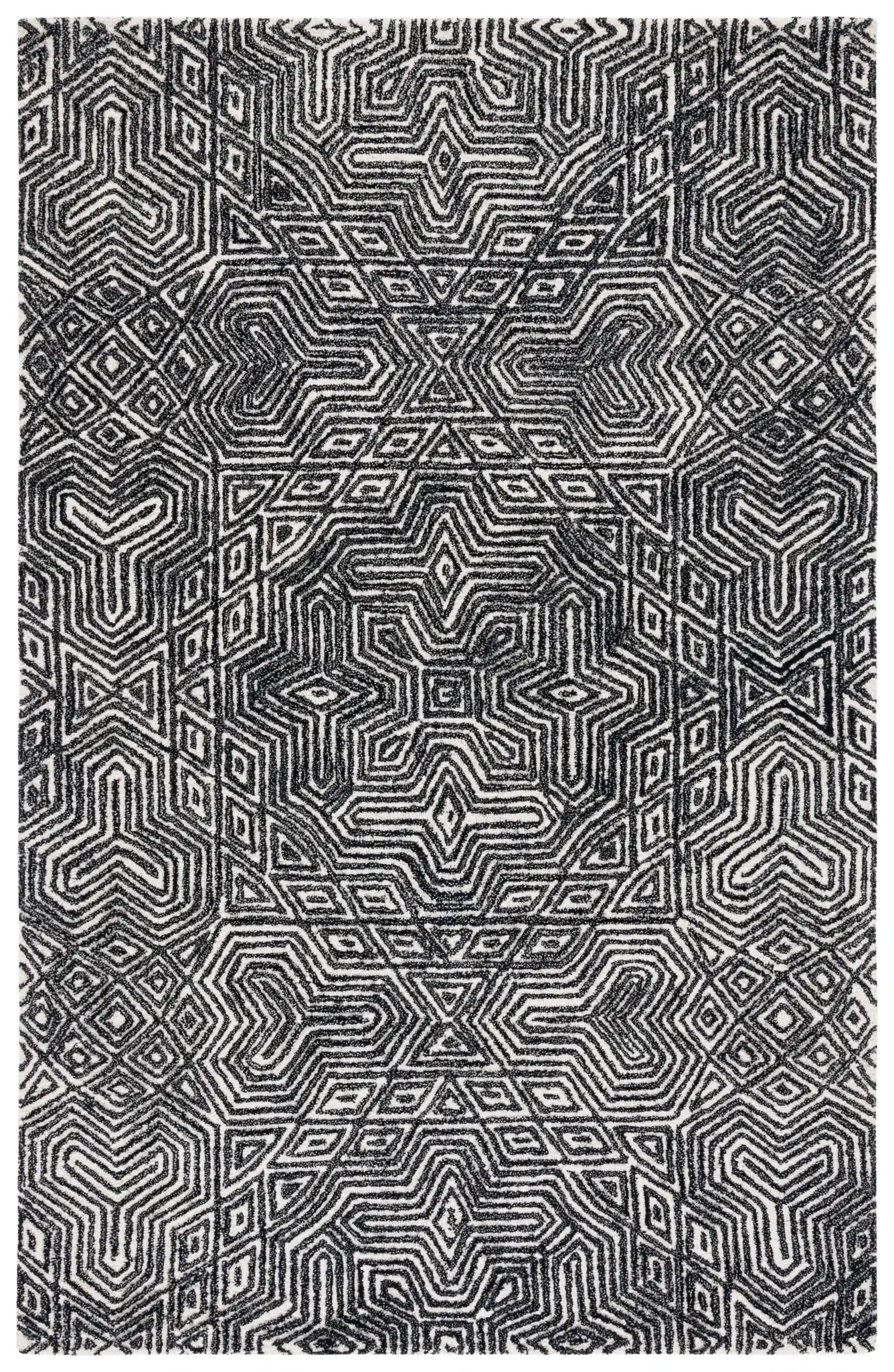 Micro-Loop Maze Hand-Tufted Wool Rug in Ivory / Black