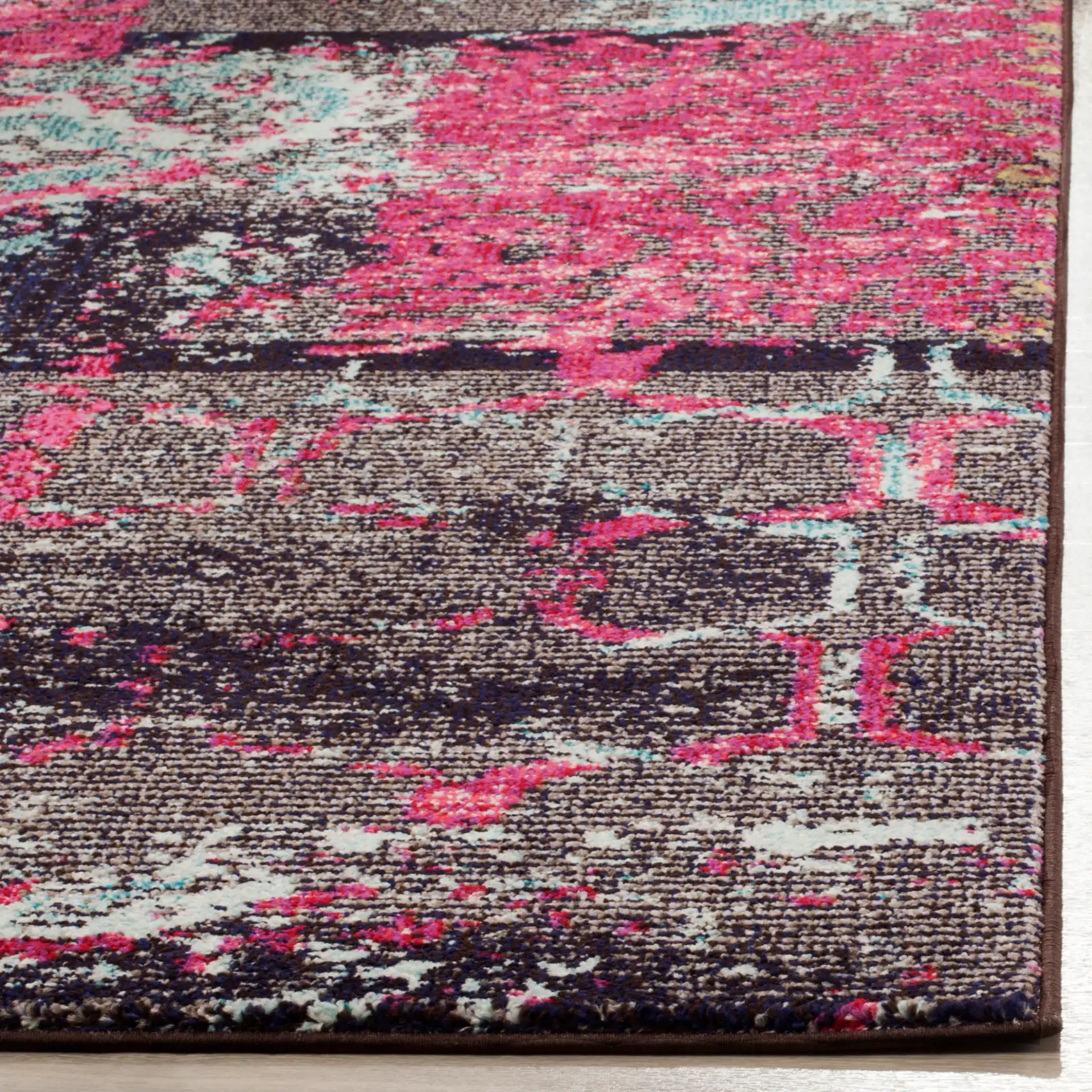 Monaco Overdyed Patchwork Rug in Pink / Multicolor in a styled room