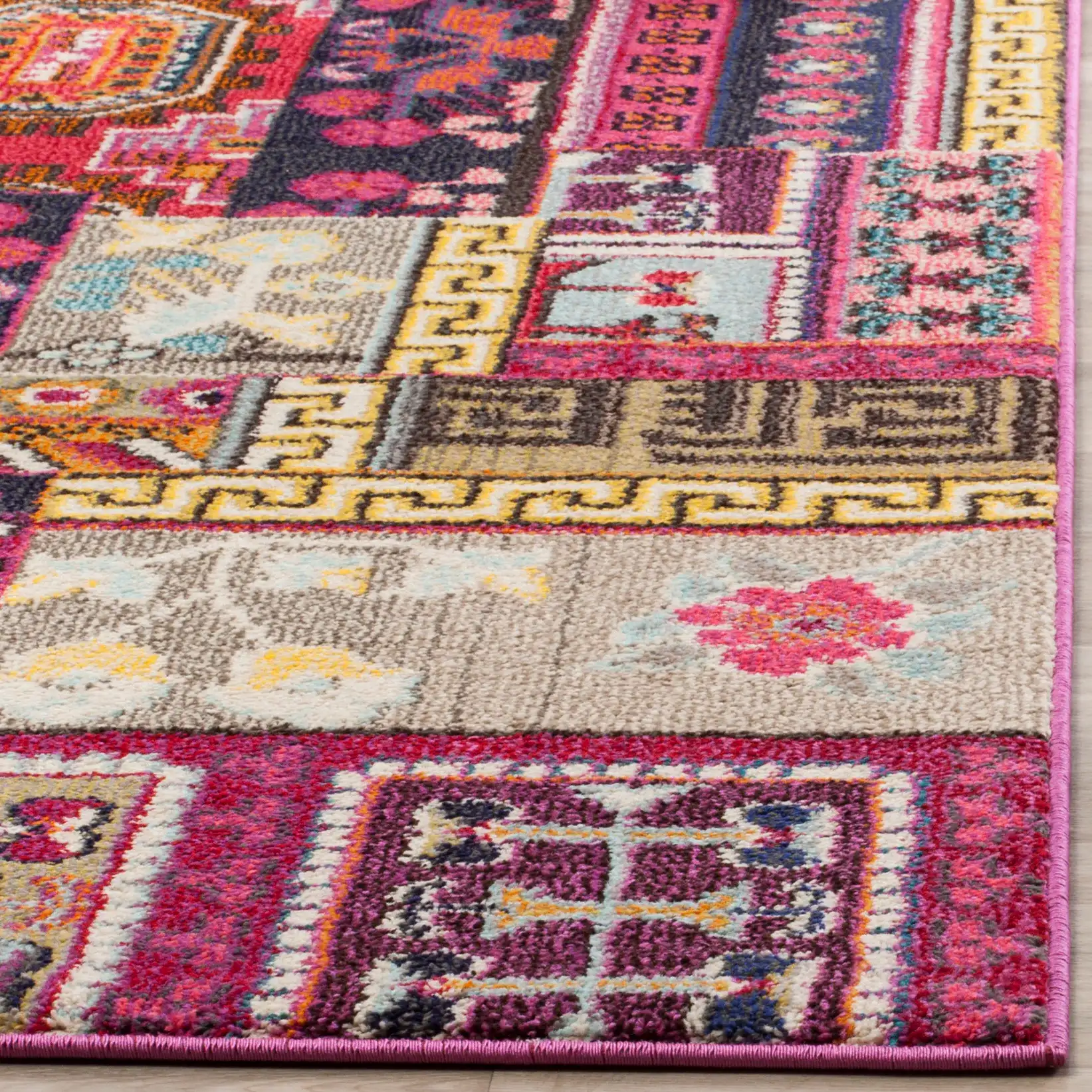 Monaco Patchwork Panel Rug in Pink / Multicolor in a styled room