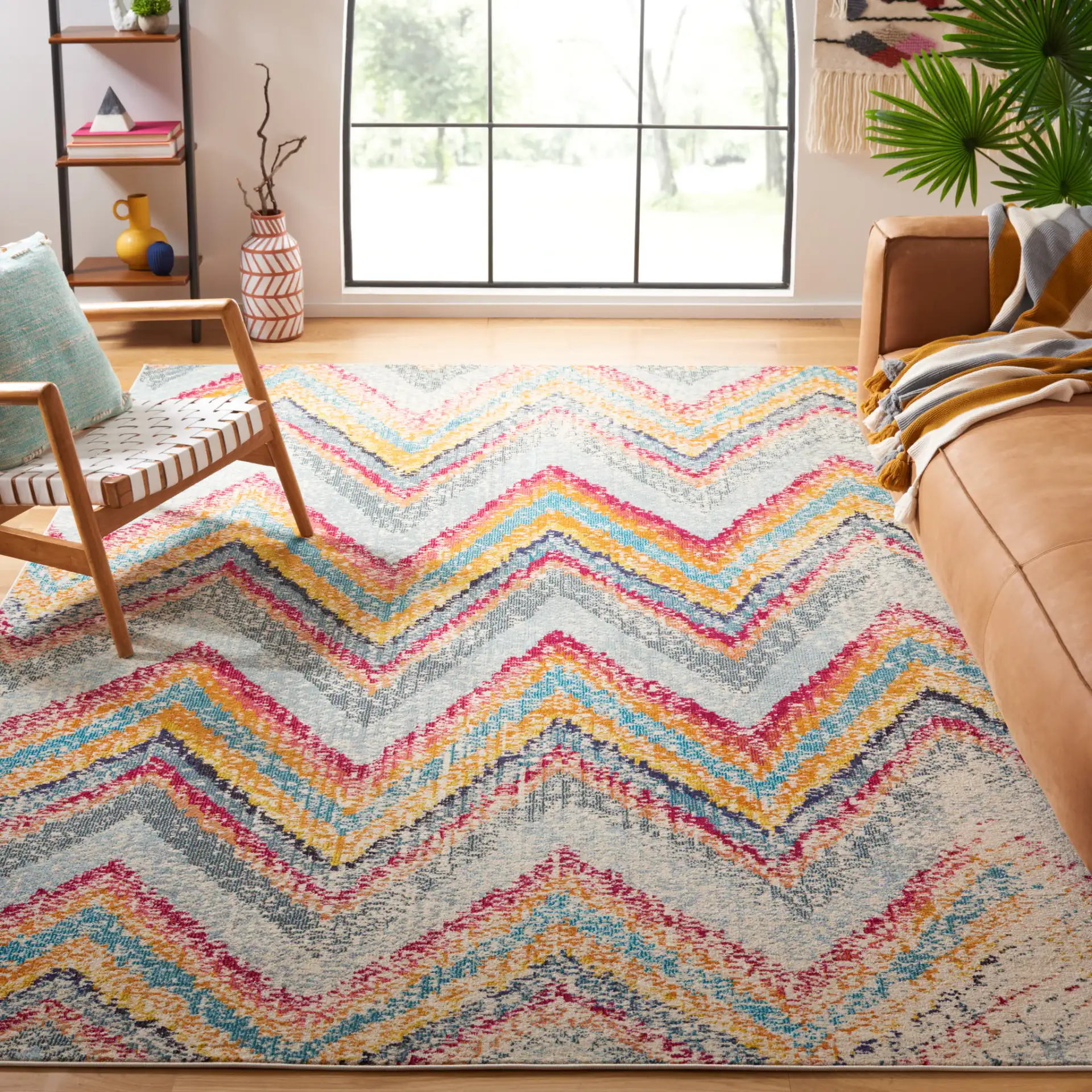 Monaco Zigzag Rug in Multicolor in a styled room