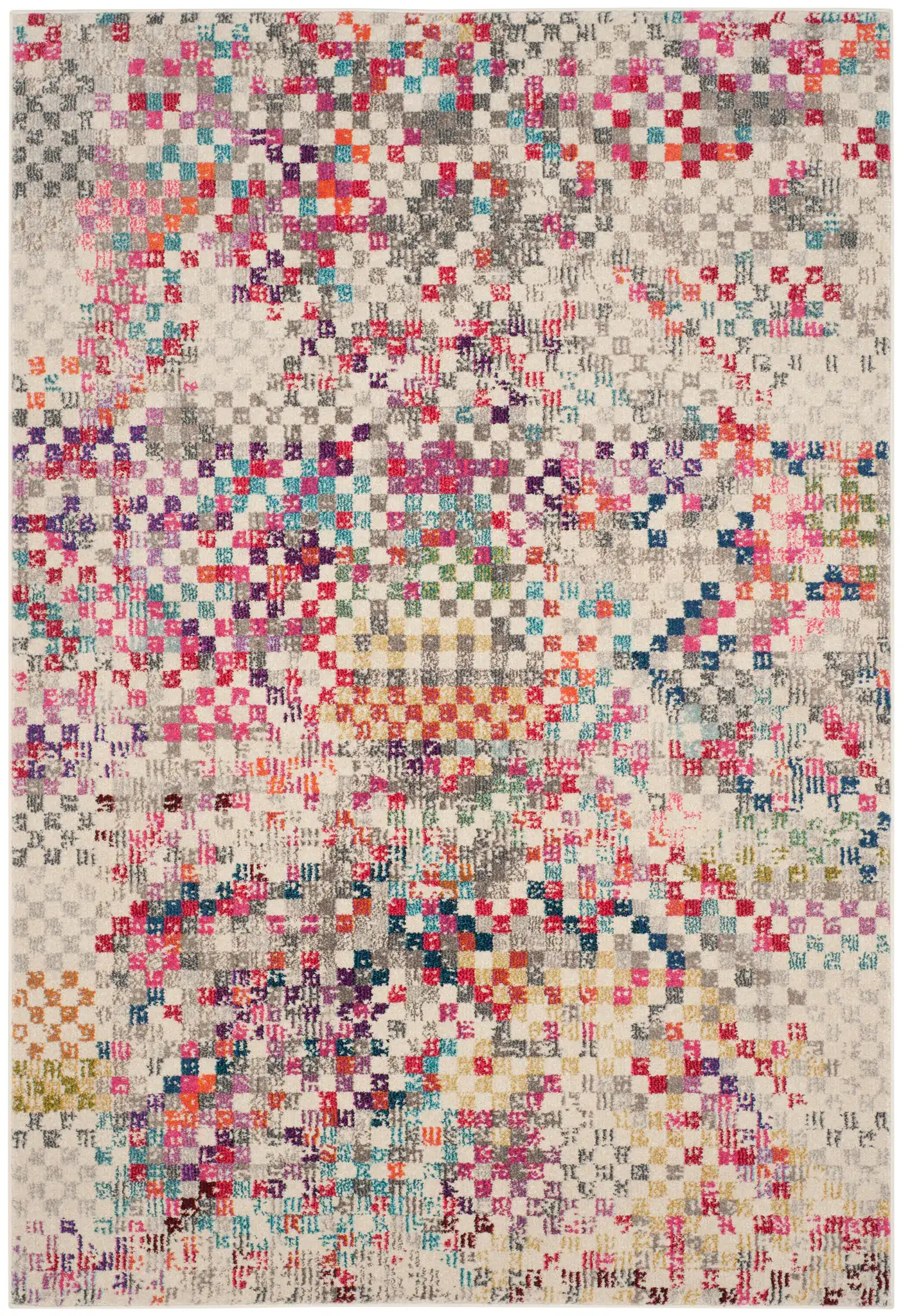 Monaco Checkered Grid Rug in Gray / Multicolor