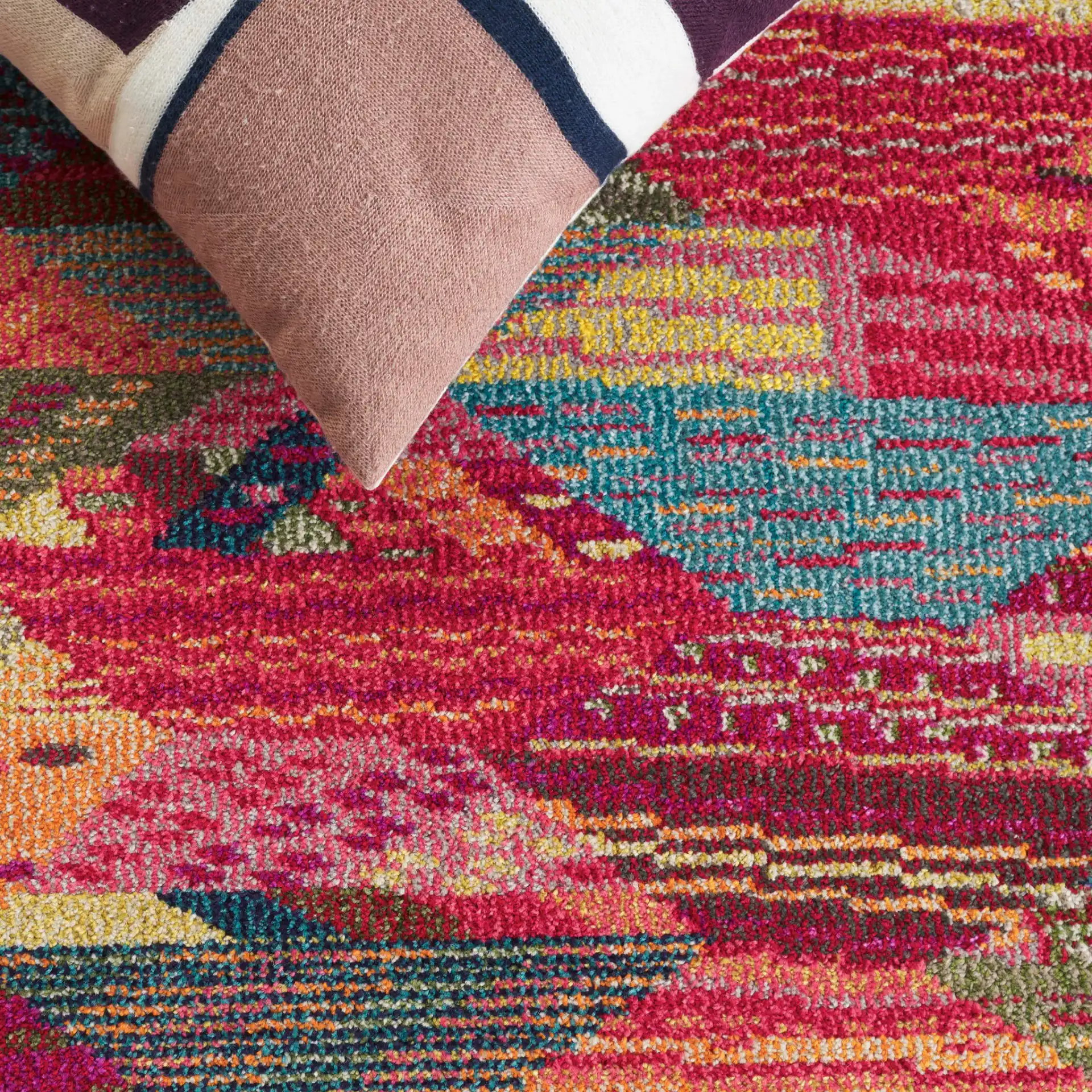 Monaco Patchwork Diamond Rug in Multicolor in a styled room