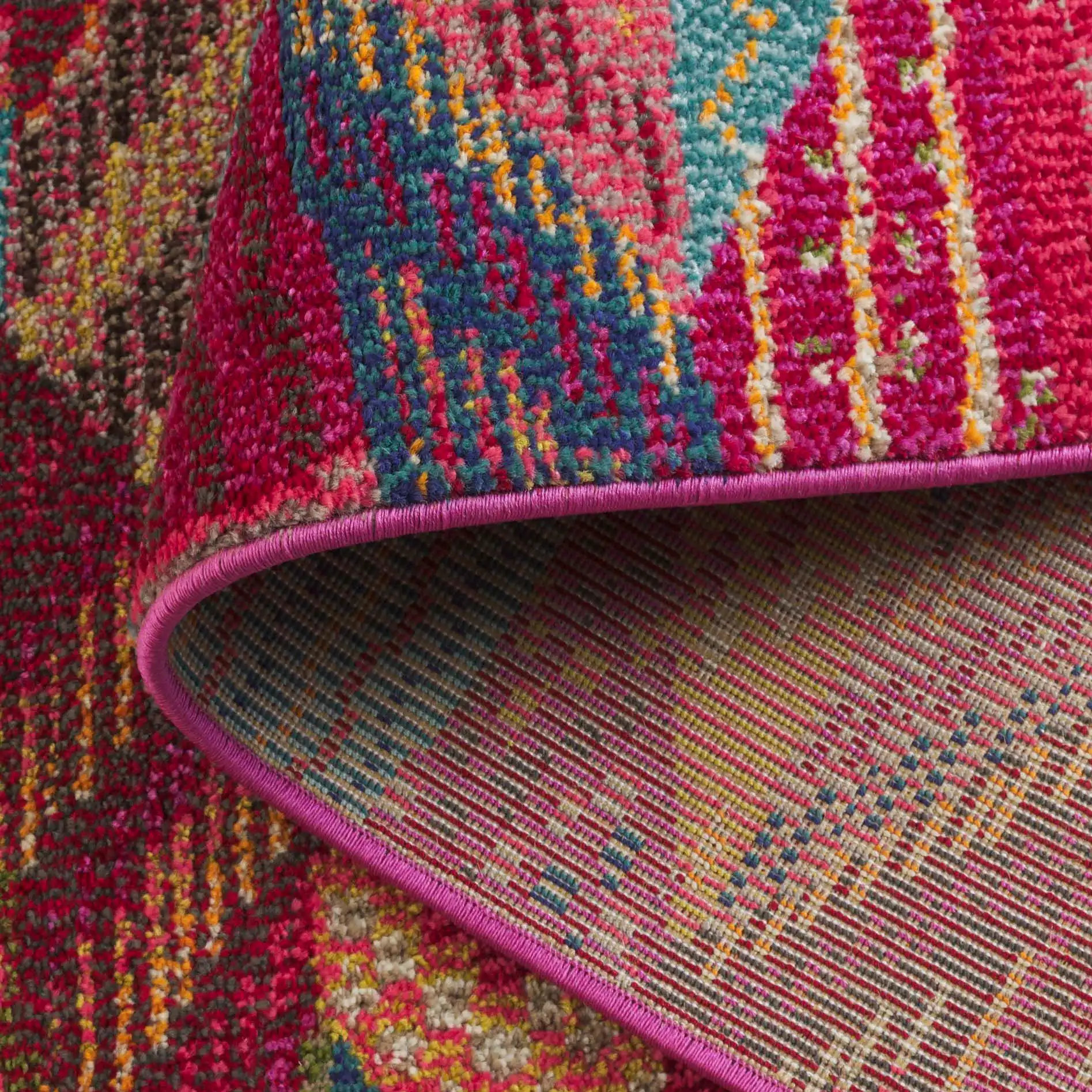 Monaco Patchwork Diamond Rug in Multicolor in a styled room