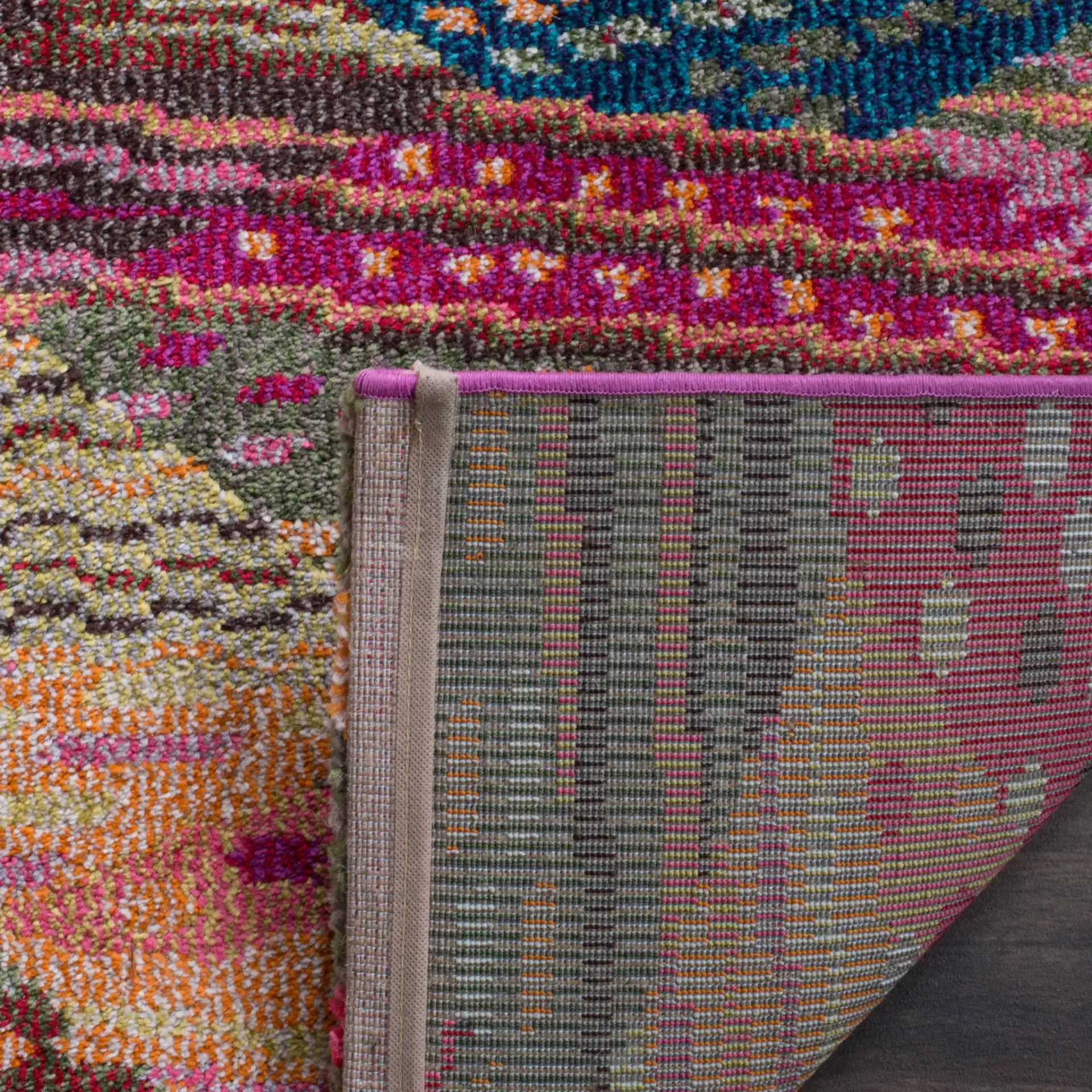 Monaco Patchwork Diamond Rug in Multicolor in a styled room