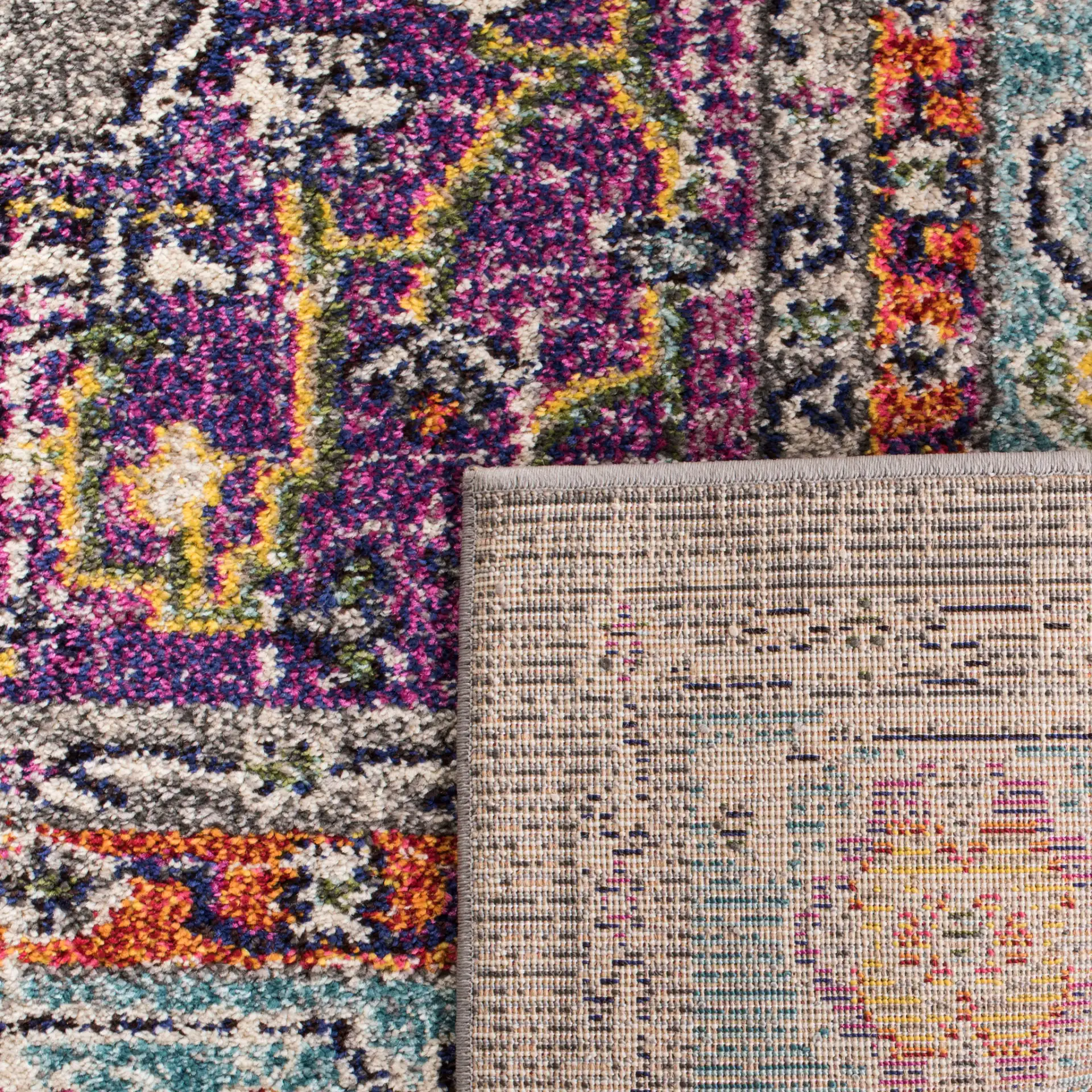 Monaco Medallion Bordered Rug in Violet / Light Blue in a styled room