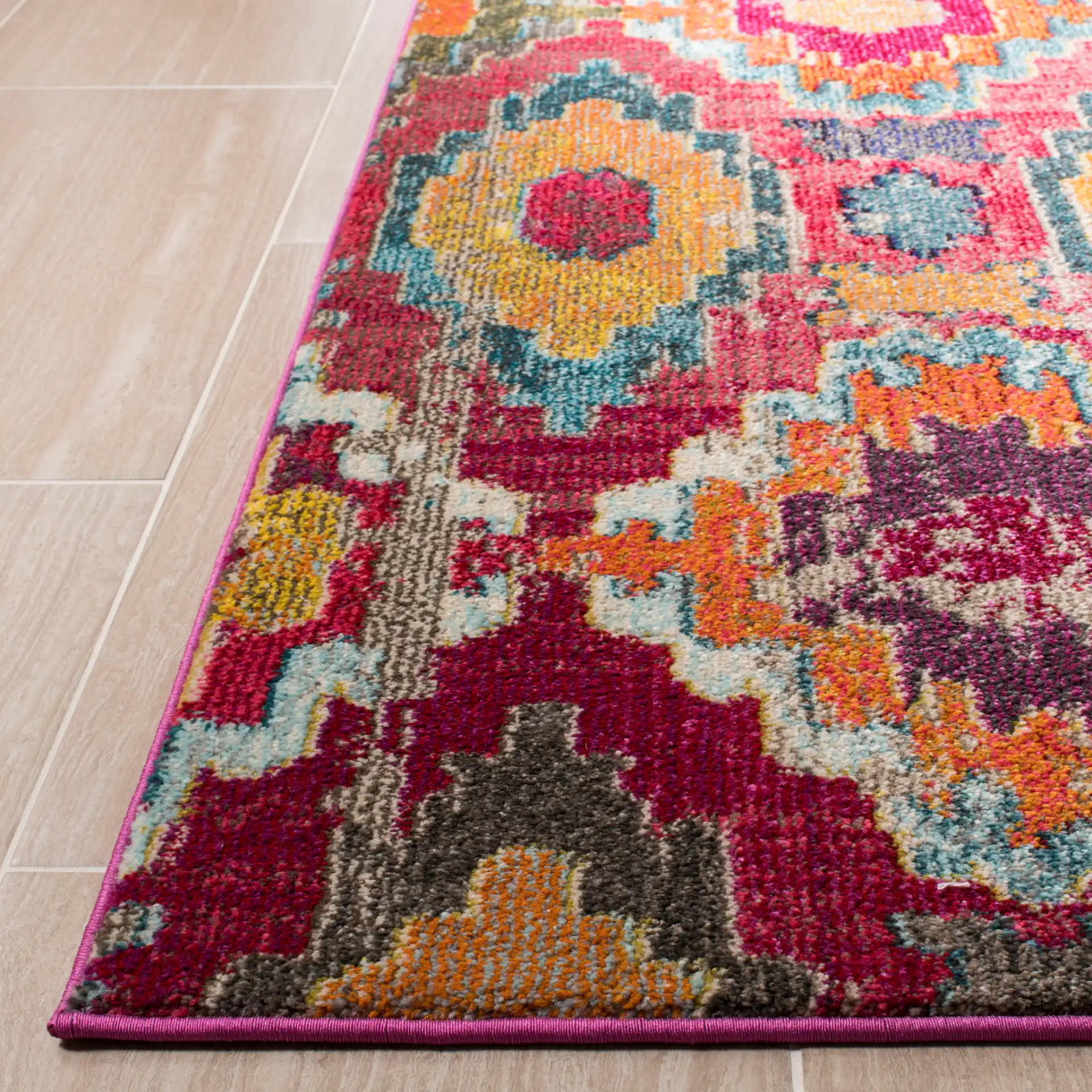 Monaco Stepped Diamond Rug in Red / Blue in a styled room