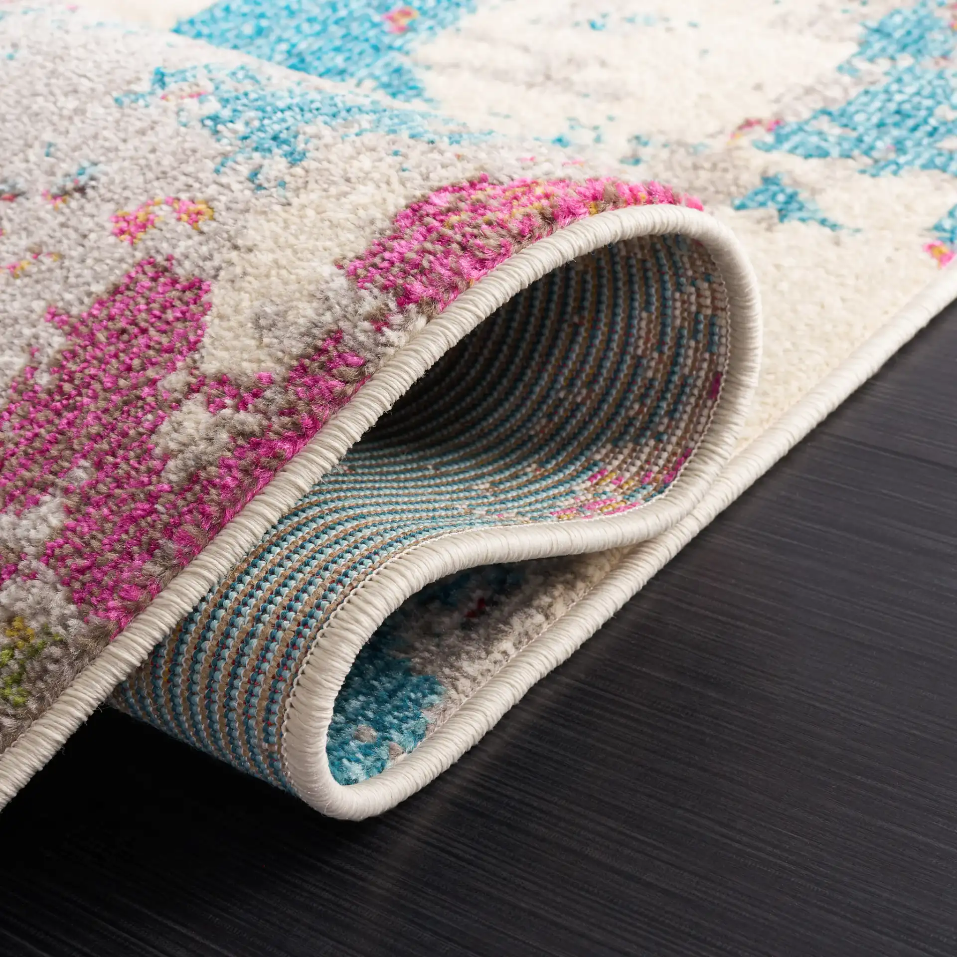 Monaco Painterly Abstract Rug in Gray / Multicolor in a styled room
