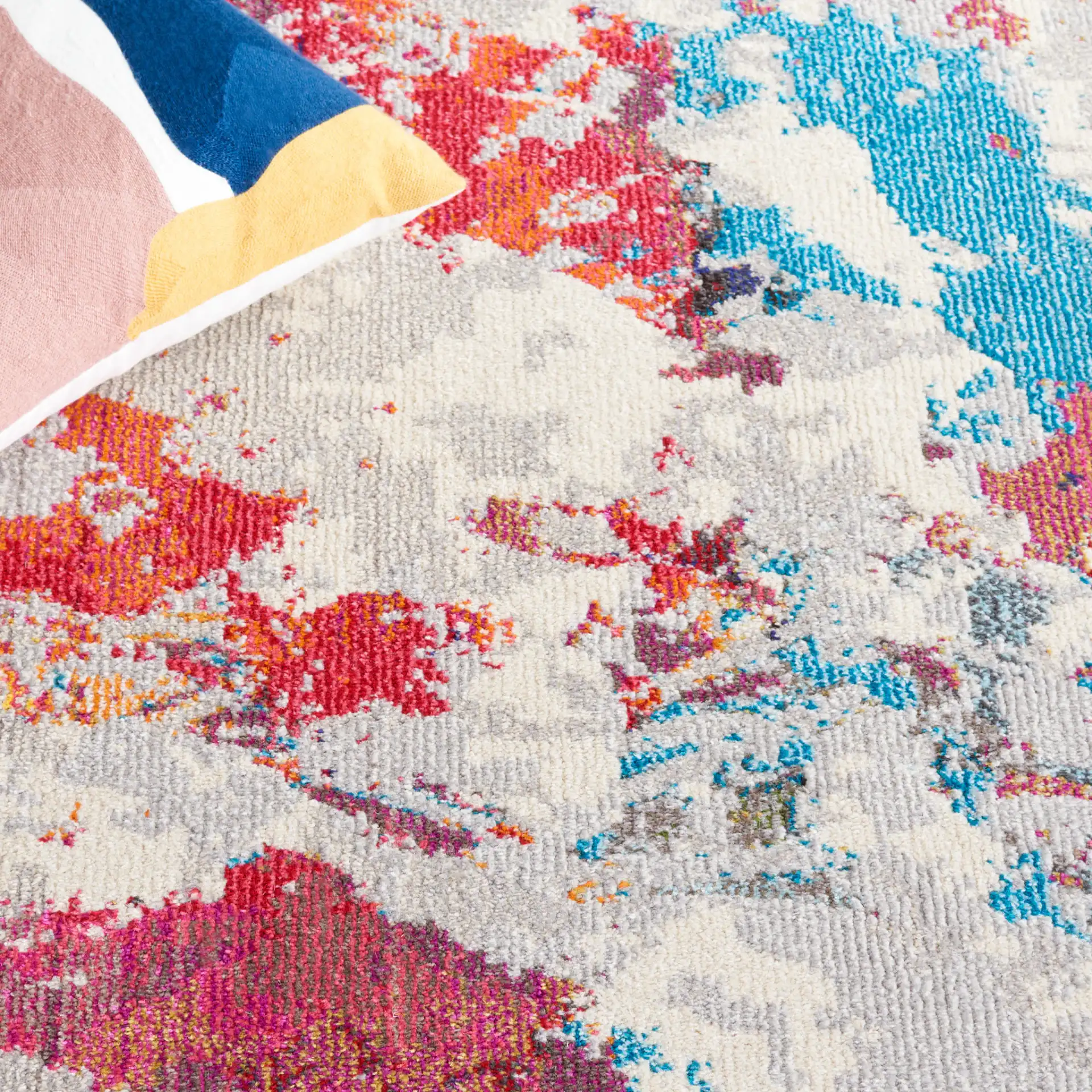 Monaco Painterly Abstract Rug in Gray / Multicolor in a styled room