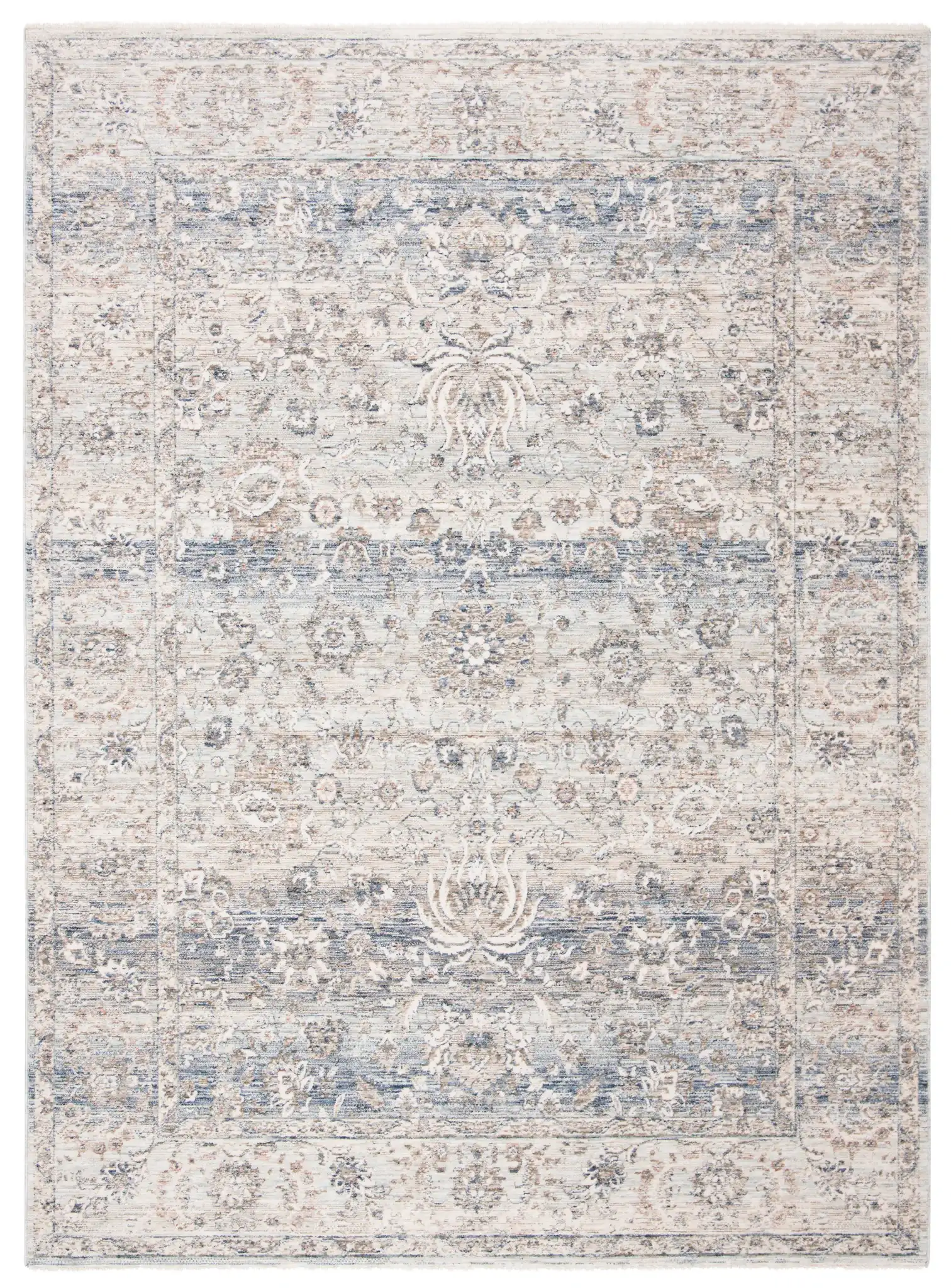 Moondust Faded Floral Bordered Rug in Beige / Gray
