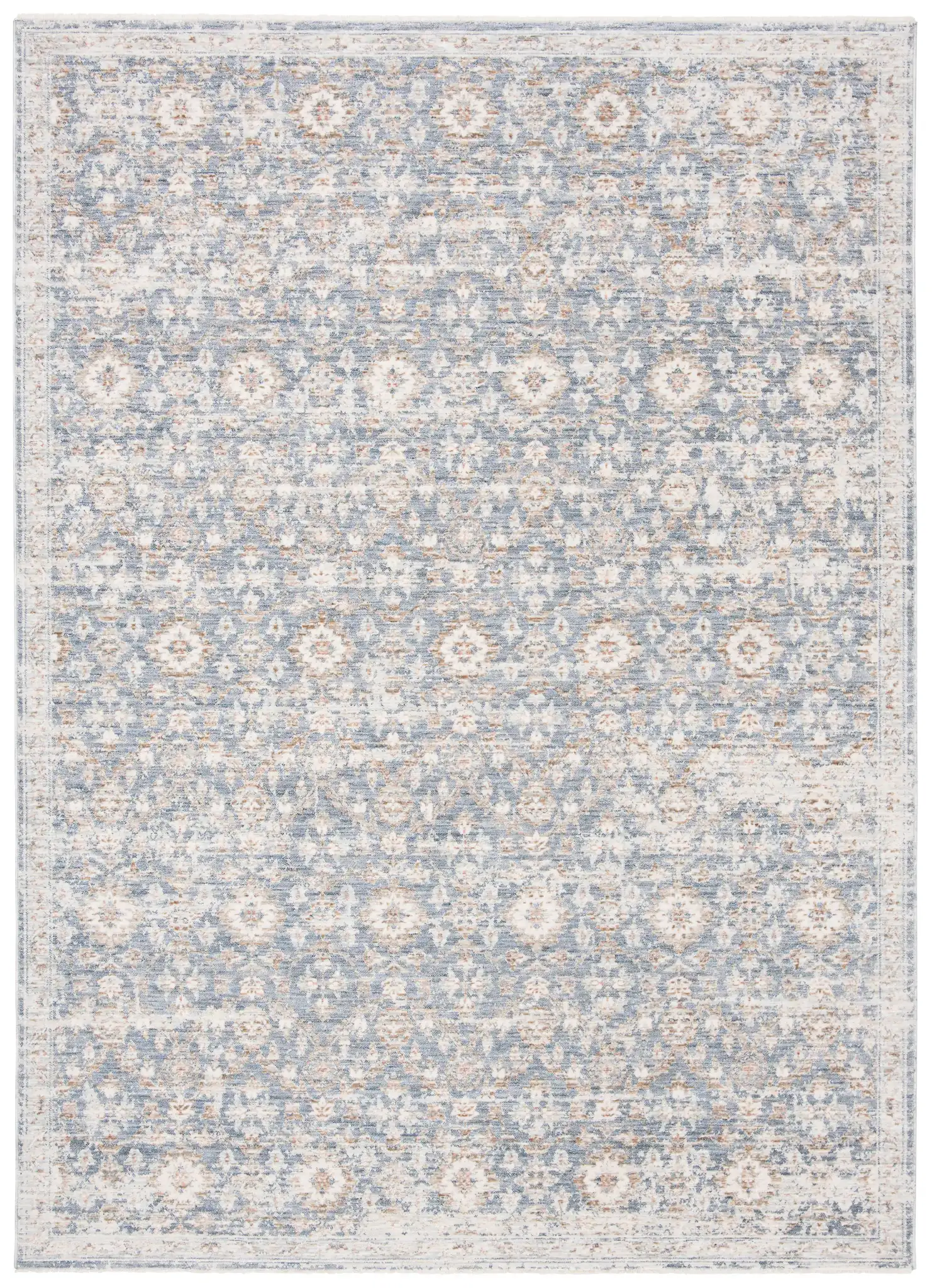 Moondust Distressed Rosette Rug in Blue / Ivory