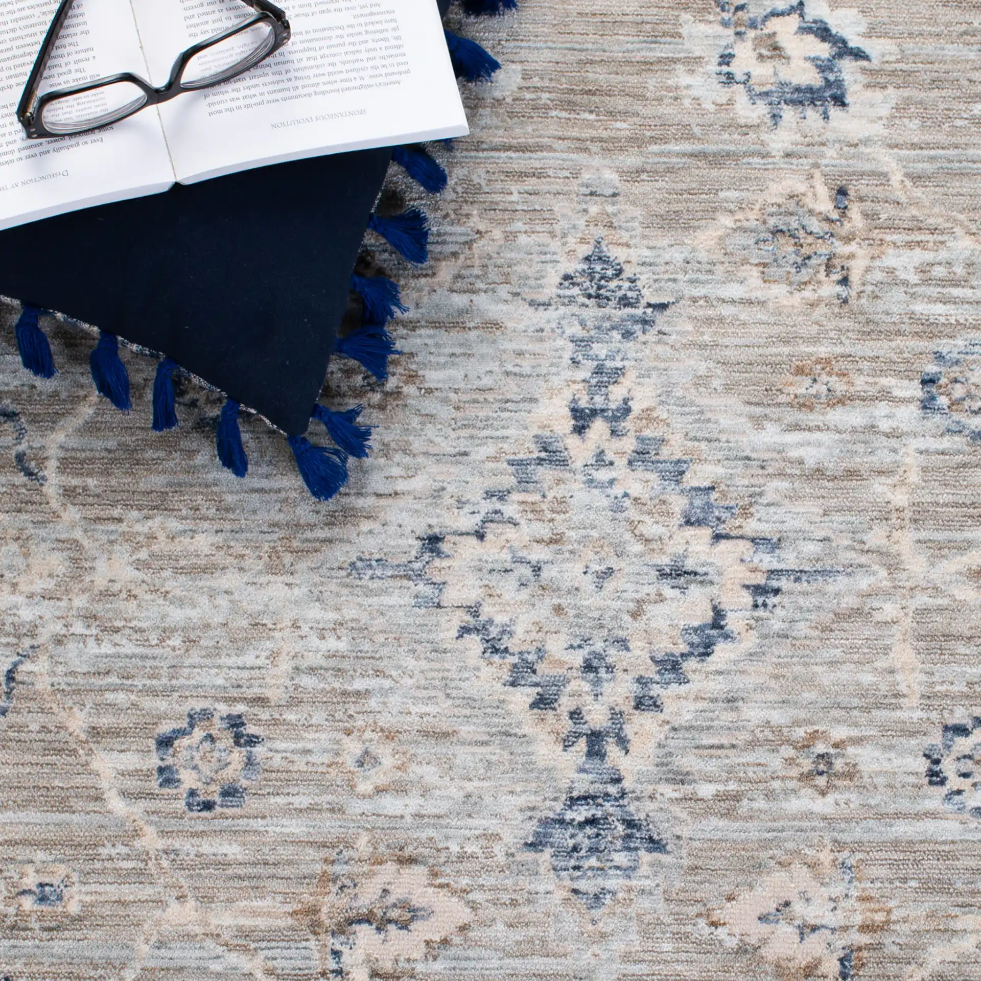 Moondust Distressed Allover Rug in Gray / Ivory in a styled room