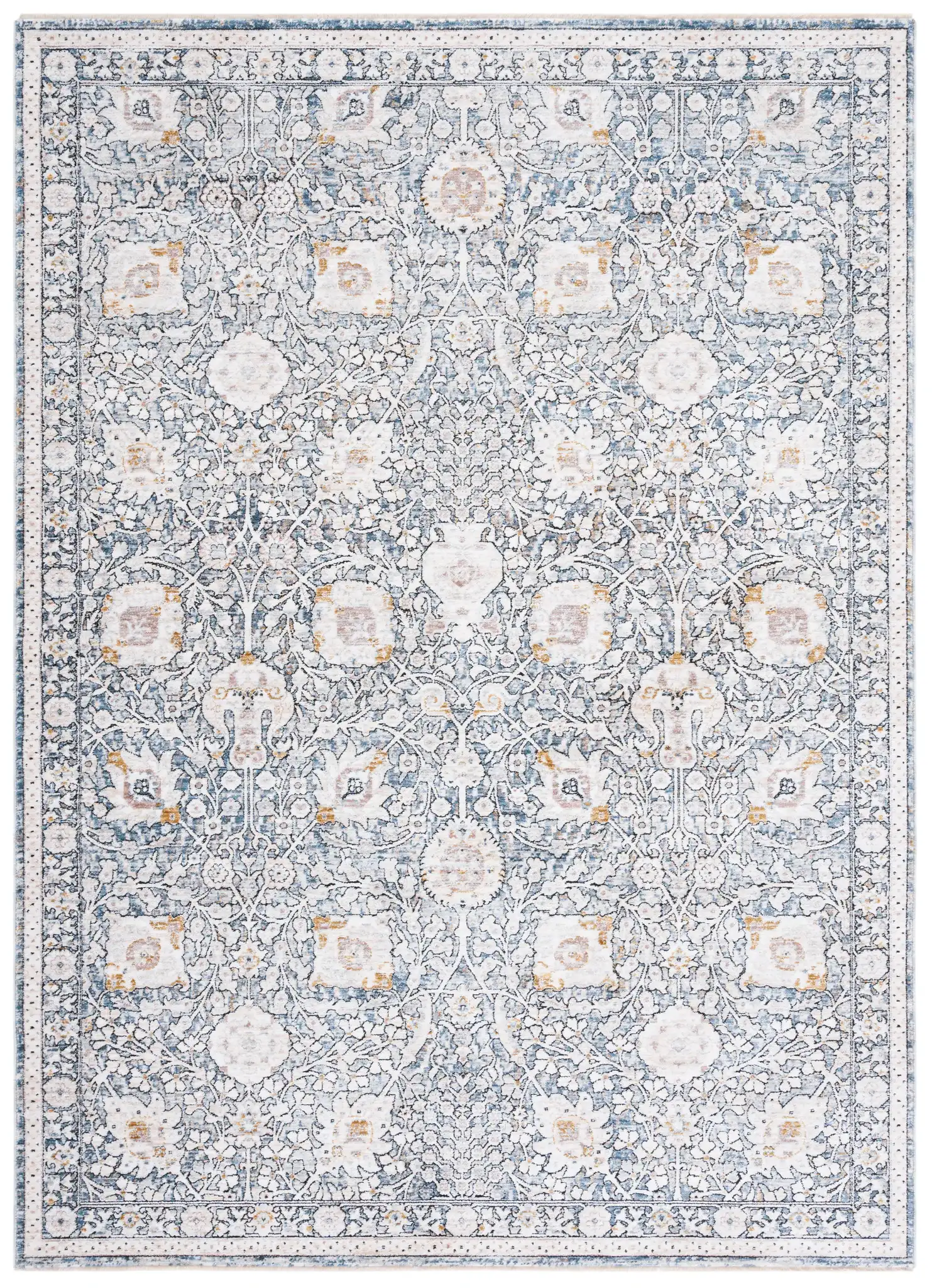 Moondust Floral Bordered Rug in Ivory / Gray