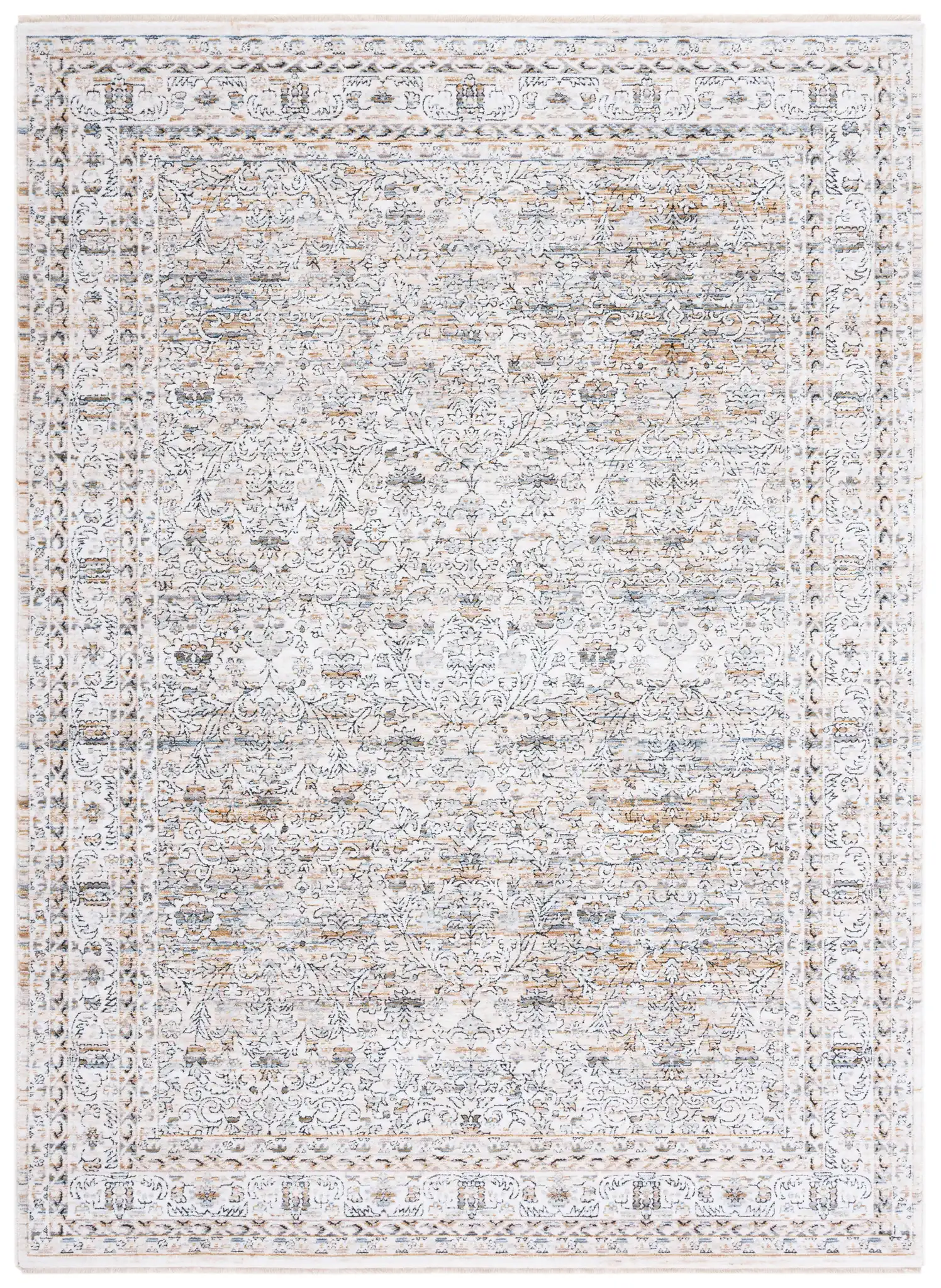 Moondust Bordered Floral Rug in Ivory / Gray