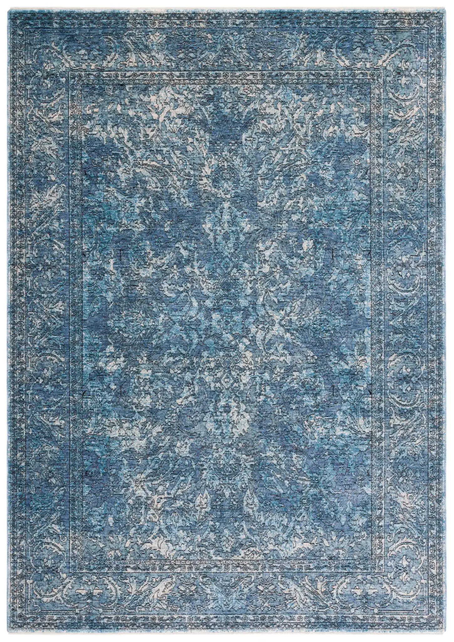 Moondust Distressed Arabesque Rug in Blue / Turquoise