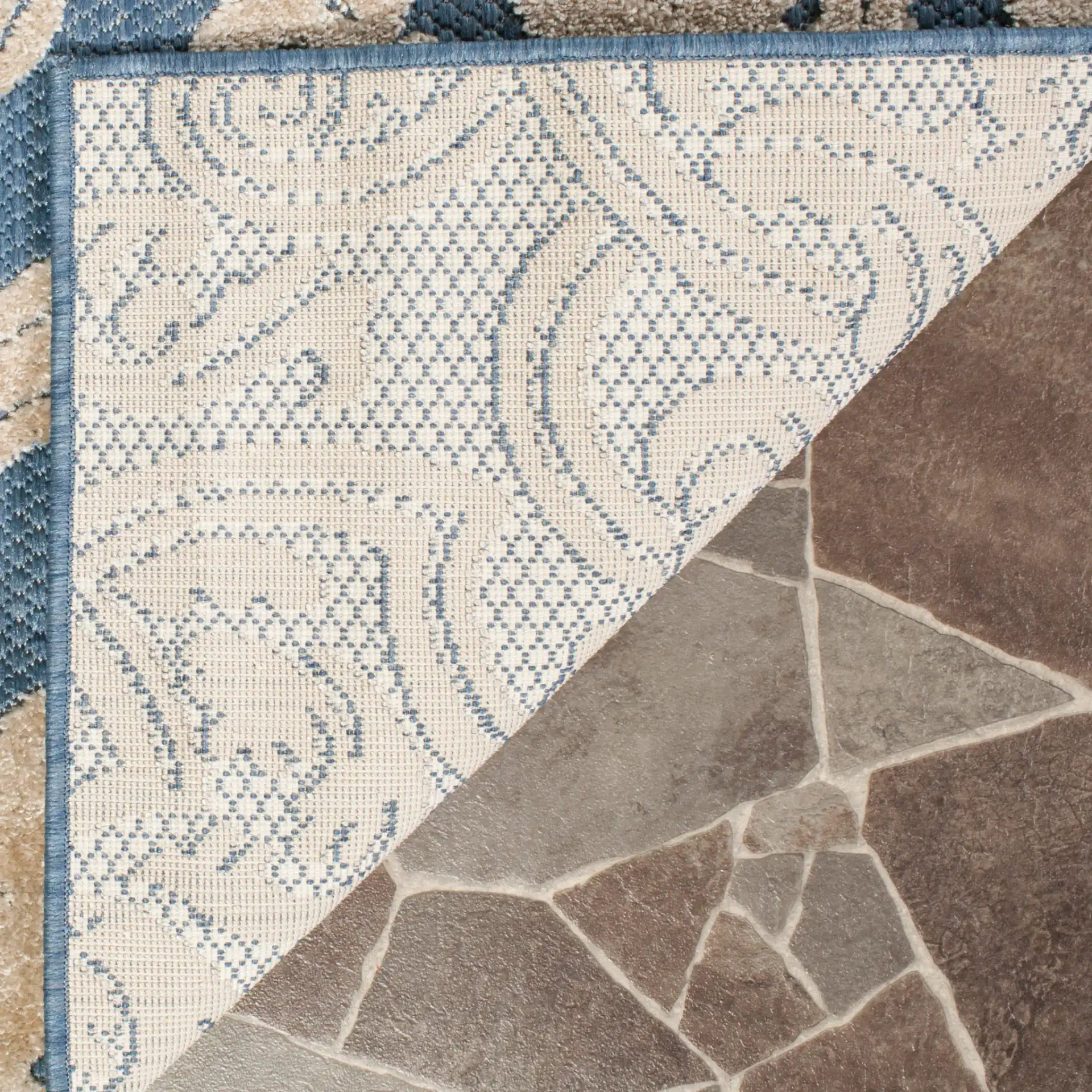 Monroe Damask Rug in Blue in a styled room